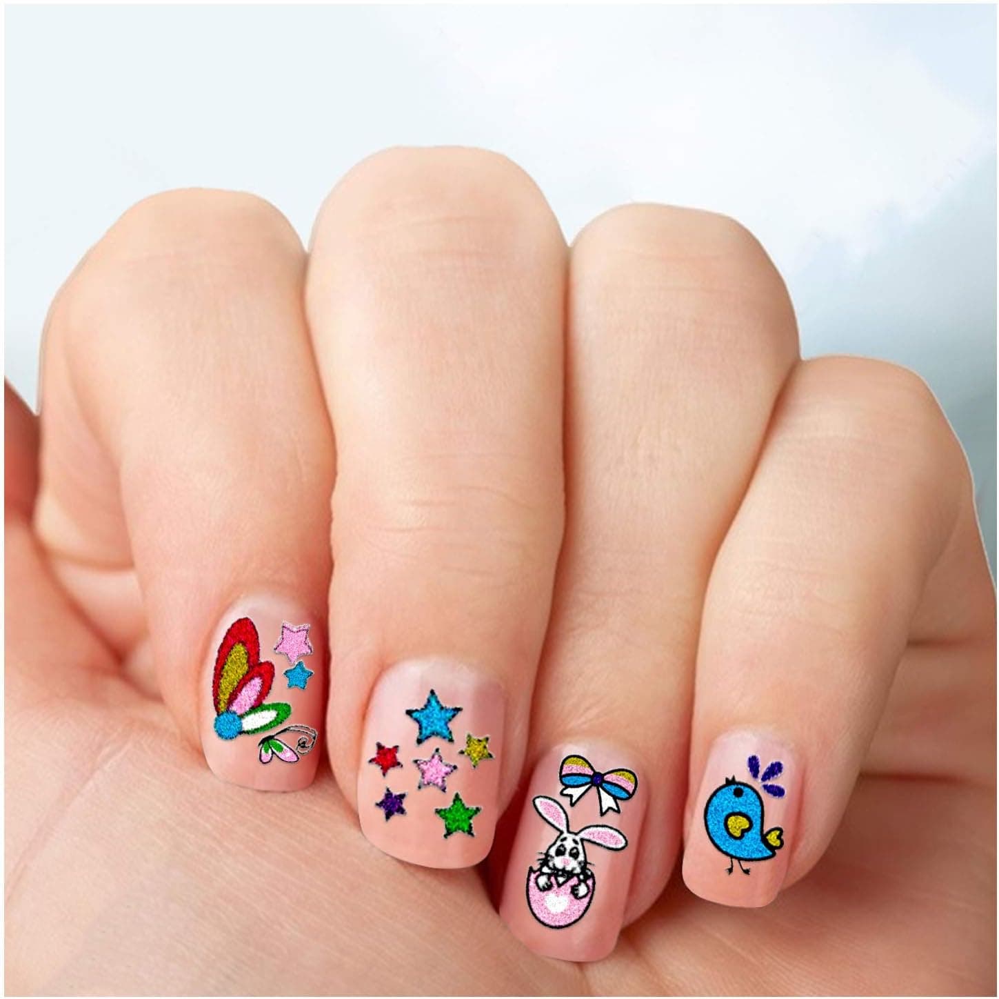 Partywind 460 PCS (15 Sheets) Glitter Easter Nail Stickers for Kids Girls, Self-Adhesive Easter Nail Decals Wraps Decorations for Nail Art, Nail Designs Accessories with Easter Eggs