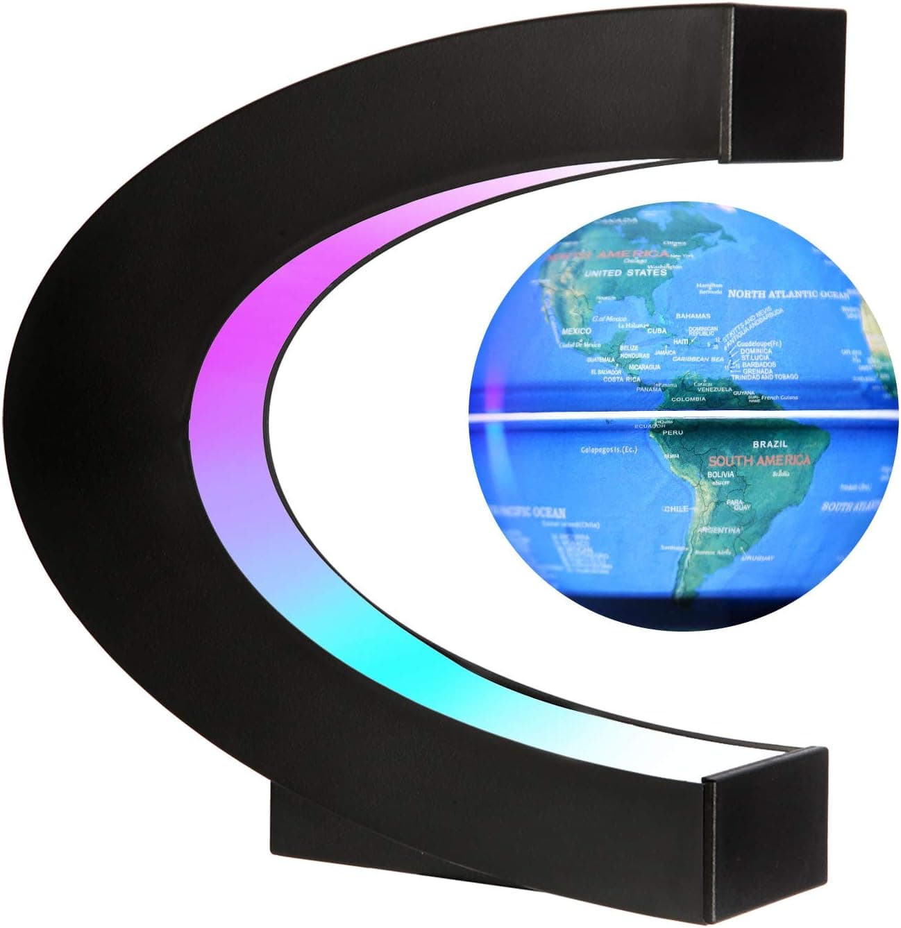 Gresus Upgraded Magnetic Levitation Floating World Map Globe with C Shape Base, Floating Globe with LED Lights, Great Fathers Students Business Boyfriend Birthday Gift for Home Desk Decoration (Blue)