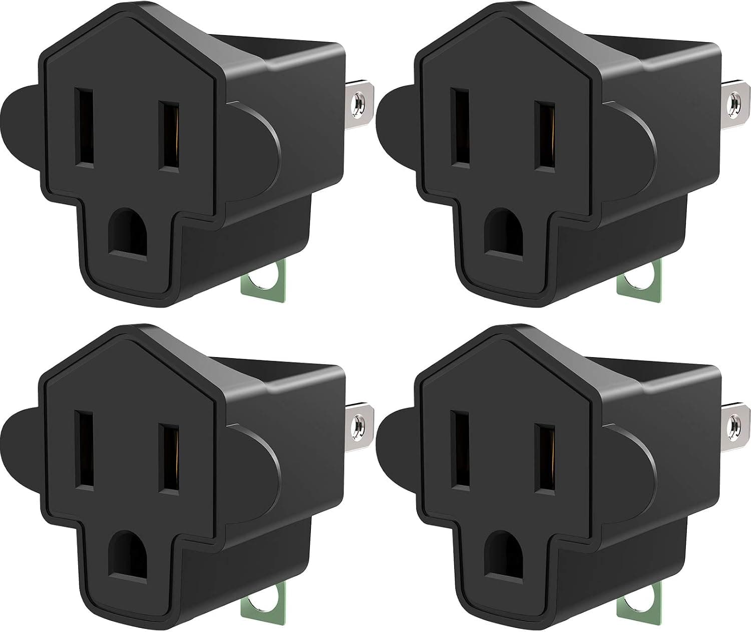 3-2 Prong Adapters Grounding Adapter JACKYLED 3-Prong to 2-Prong Adapter ETL Listed Fireproof Material 392℉ Resistant Heavy Duty Wall Plugs for Household Appliances Industrial, Black, 4 Pack