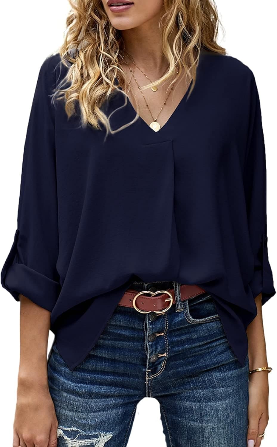 BLENCOT Womens Casual Long Sleeve V Neck Blouse & Tops Loose Tunic Summer Printed Shirts Blouses