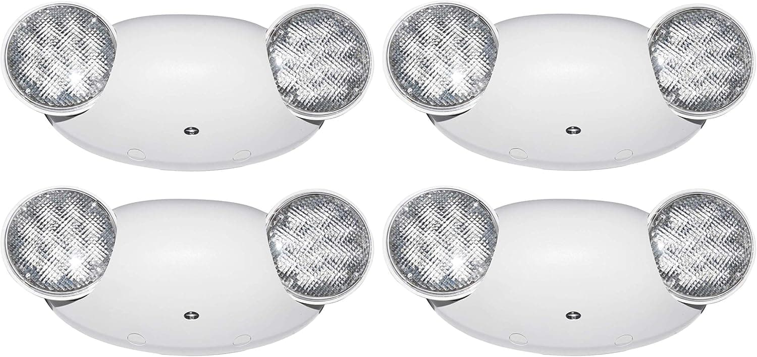 LIT-PaTH LED Emergency Exit Lighting Fixtures with 2 LED Bug Eye Heads and Back Up Batteries- US Standard Emergency Light, UL 924 and CEC Qualified, 120-277 Voltage, White, 4-Pack