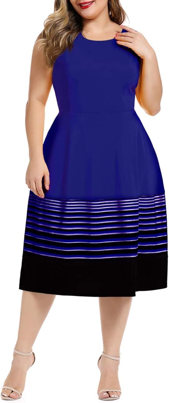 LALAGEN Womens Plus Size Vintage Sleeveless Flare Cocktail Party Midi Dress