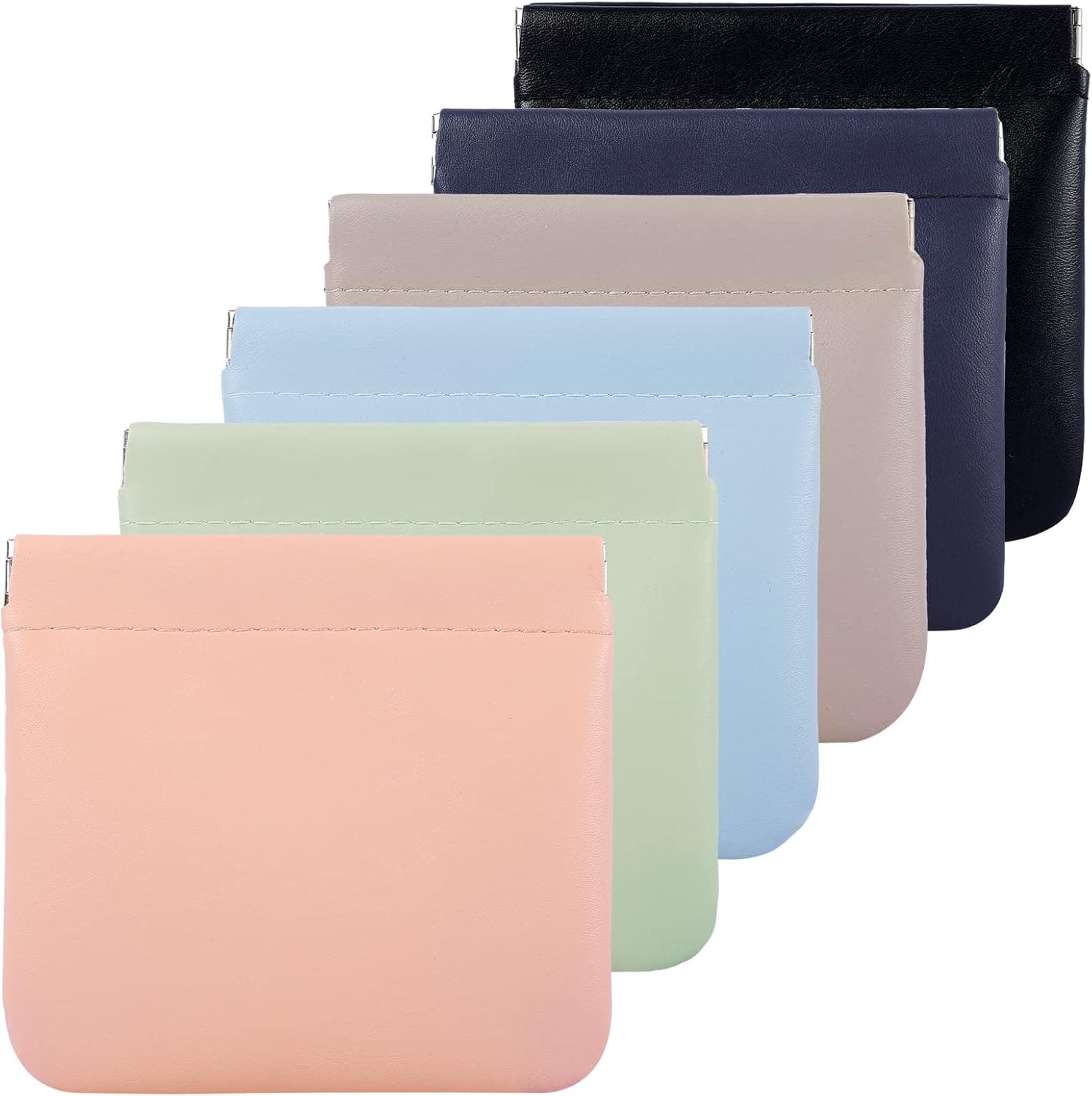6Pcs Lambskin Pocket Cosmetic Bag Squeeze Top Waterproof Travel Makeup Bag Small Makeup Bag for Purse No Zipper Portable Mini Makeup Pouch Self-Closing Colorful Pouch for Women Girls