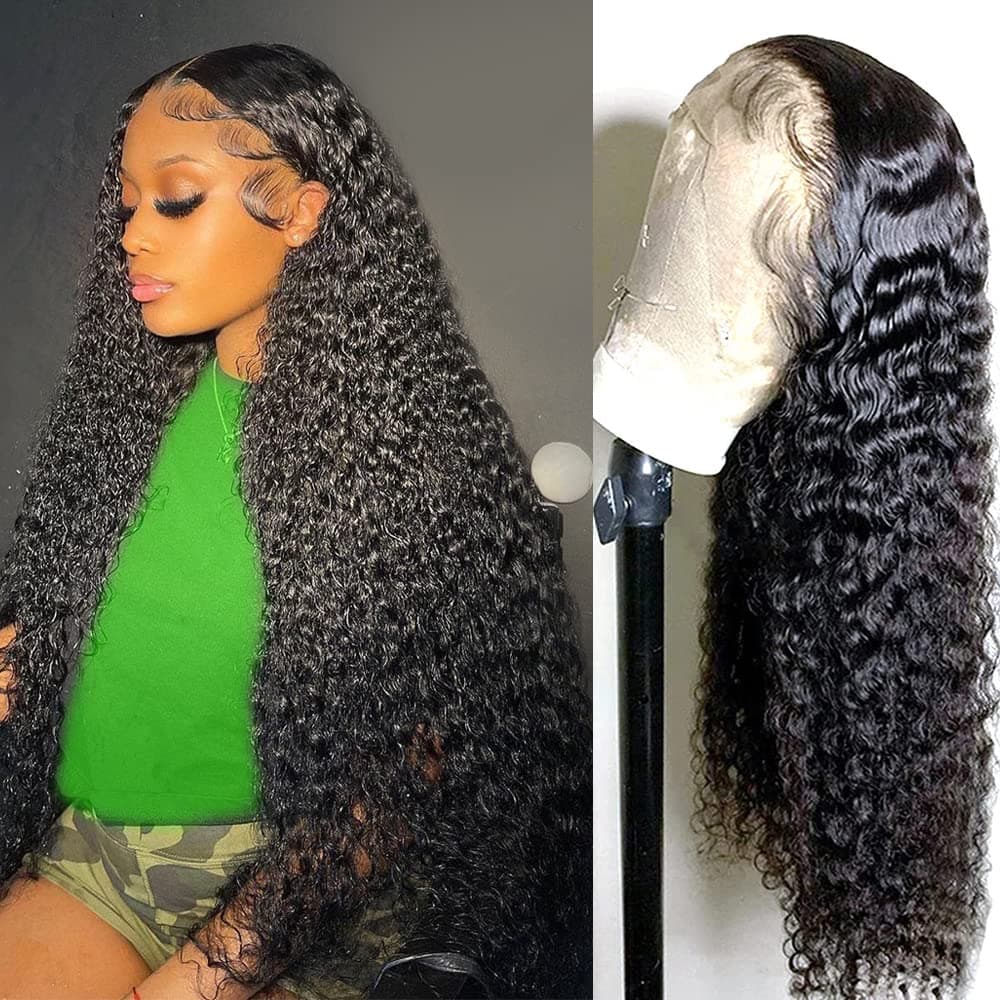 Water Wave Lace Front Wigs Human Hair HD Curly Lace Front Wig Pre Plucked 28 Inch Wet and Wavy Lace Frontal Wigs Human Hair 13x4 Water Wave Wig Human Hair for Black Women 180 Density Natural Color