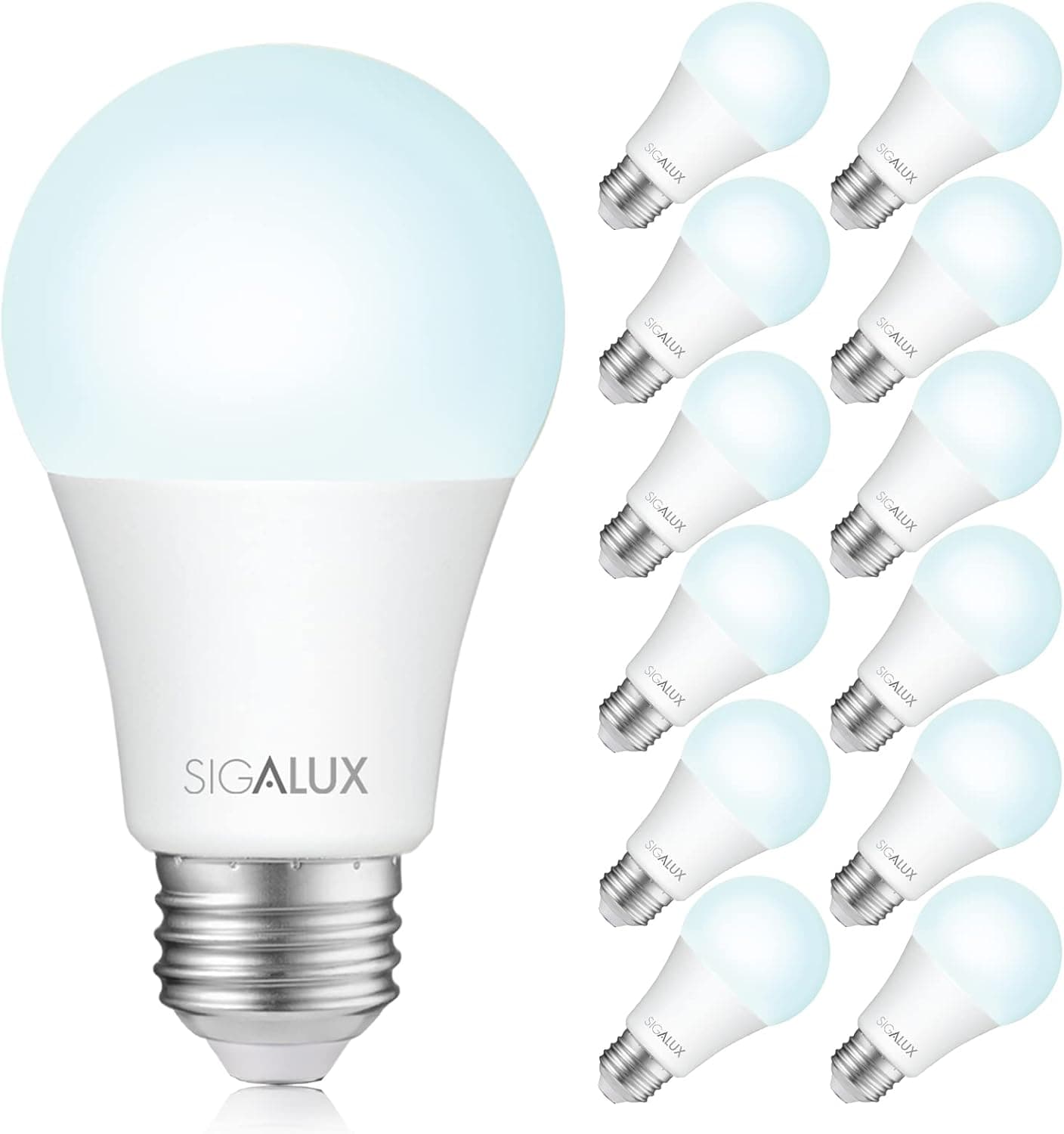 Sigalux LED Light Bulbs 100 Watt Equivalent, A19 Daylight 5000K White Standard Light Bulbs,Non-Dimmable 13W Energy Efficient LED Light Bulbs with E26 Medium Base,1500LM,UL Listed,12 Packs