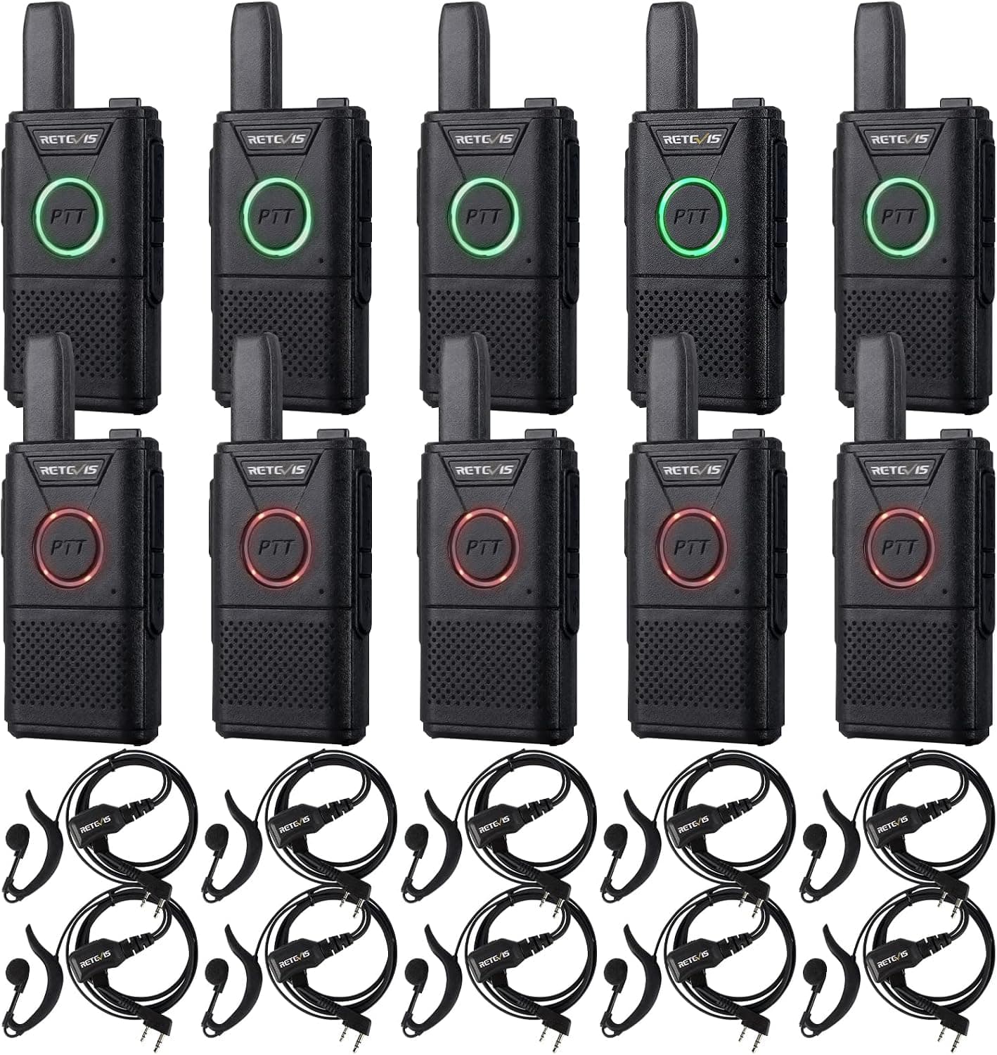 Retevis RT18 Dual PTT 2 Way Radios, Walkie Talkies with Earpiece, Metal Clip, Handsfree, Portable FRS Two Way Radios Rechargeable for Restaurant School Hospital Retail (10 Pack)