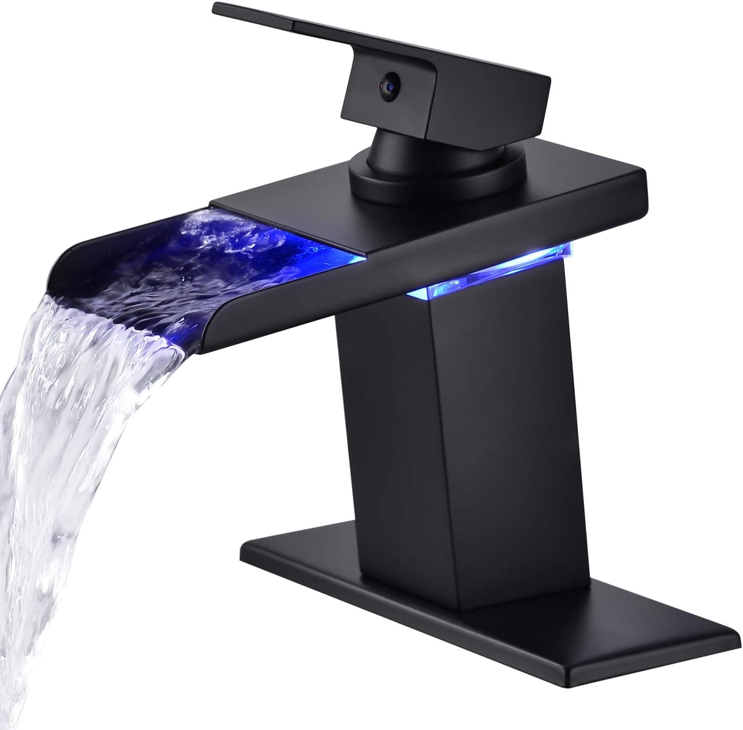 LED Bathroom Sink Faucet, Bathroom Faucet,Mekoly 3 Colors Changing Waterfall Bathroom Sink Faucet, Hot and Cold Water Mixer Single Handle Single Hole Deck Mounted Bathroom Tap Faucet，Matte Black