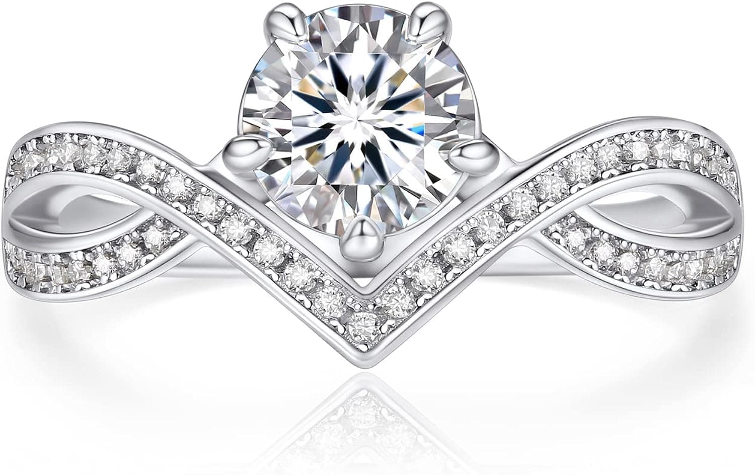 MomentWish Engagement Ring for Women, Moissanite Promise Ring, D Color VVS1 Simulated Diamond 925 Sterling Silver Accent Ring