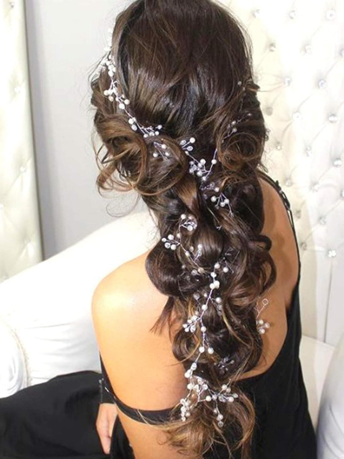 FXmimior Bridal Wedding Crystals Love Long Hair Vine Headband Wedding Evening Party Headpiece Extra long Hair Vine Silver Long Bride Hair Jewelry Hair Accessories 39.4IN