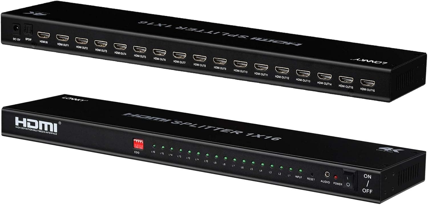 LONNKY Ultra HD 4K 60HZ 1x16 Rack Mount HDMI Splitter High Resolutions Up to Full Ultra HD 1080P and 3D Compatible with Xbox, PS4 PS3 Fire Stick Blu Ray Apple TV HDTV 16 Ports (1 In 16 Out)
