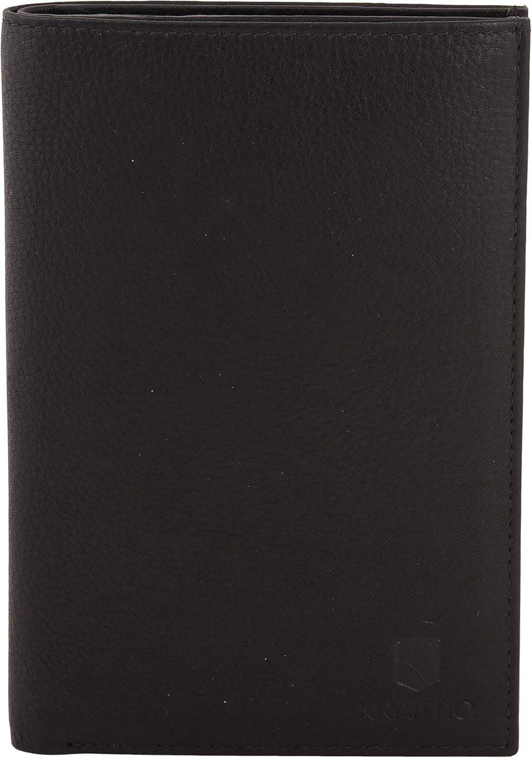 OSCAR- RFID Secured, Premium Touch Black Genuine Leather Passport Wallet