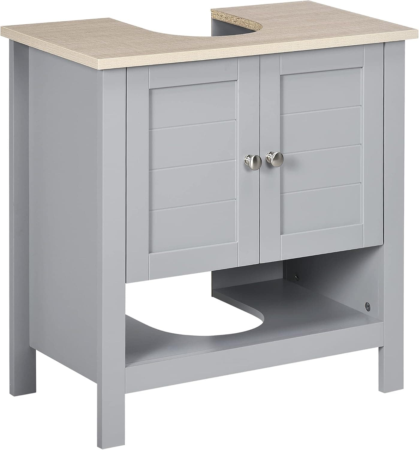 kleankin 24" Bathroom Under Sink Cabinet with Storage, Pedestal Sink Cabinet, Adjustable Shelf and Open Bottom Shelf, Grey