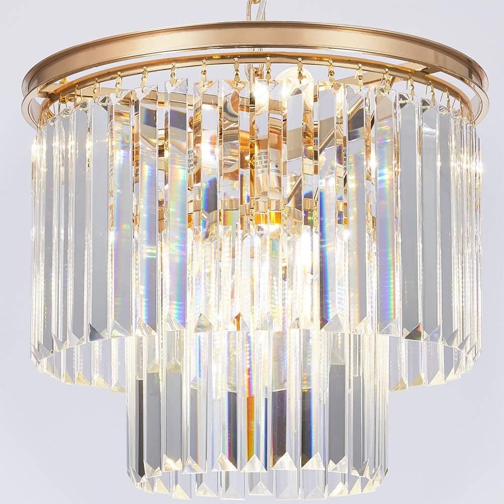 Berliget 15.75" Modern Gold Copper Small Dining Room Raindrop Crystal Luxury Chandeliers,6 Lights Semi Flush Mount Ceiling 2 Tier Pendant Chandelier Light Fixtures (Copper / Gold)