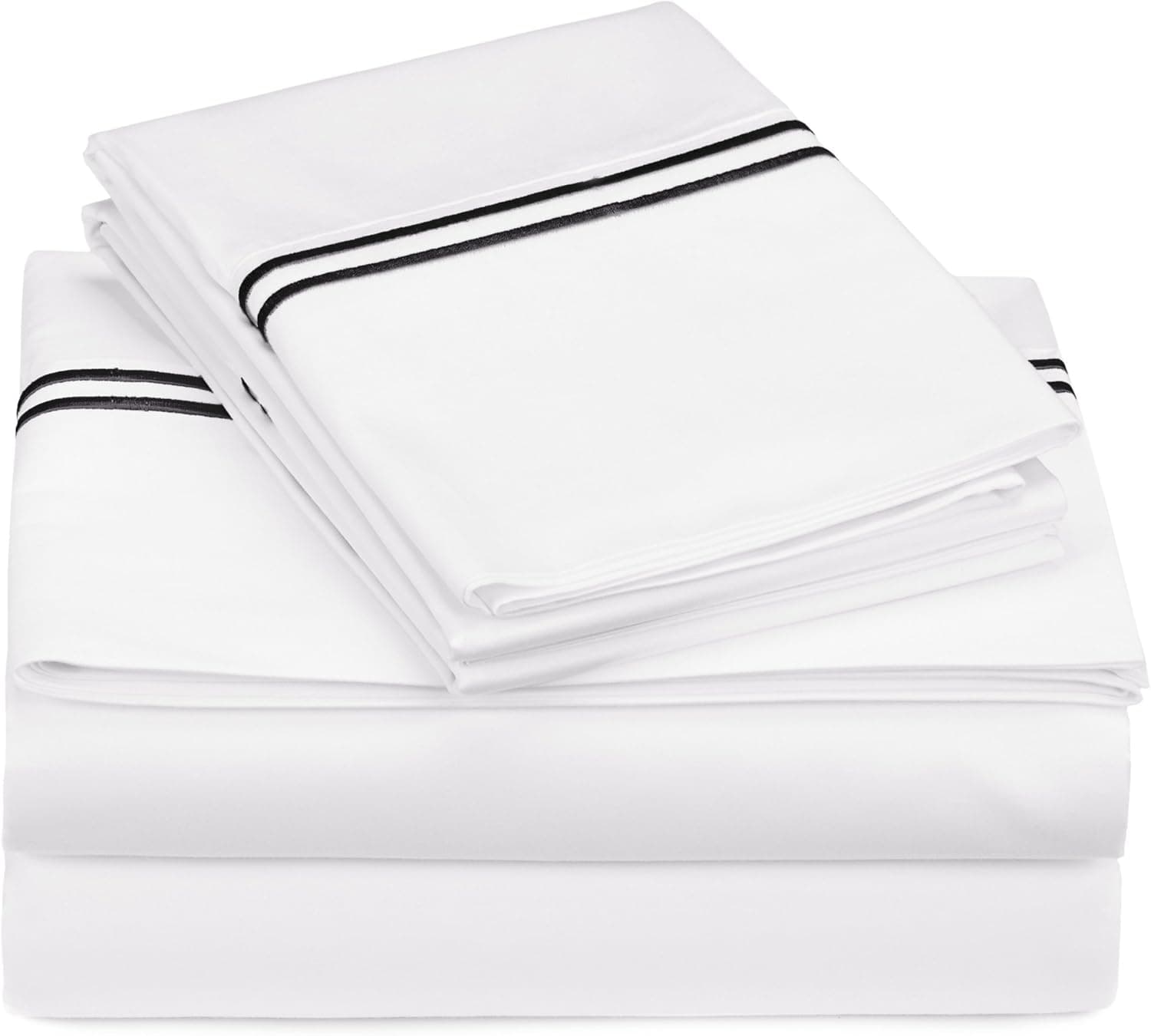 Amazon Brand – Pinzon 400-Thread-Count Egyptian Cotton Sateen Hotel Stitch Sheet Set - Queen, Black