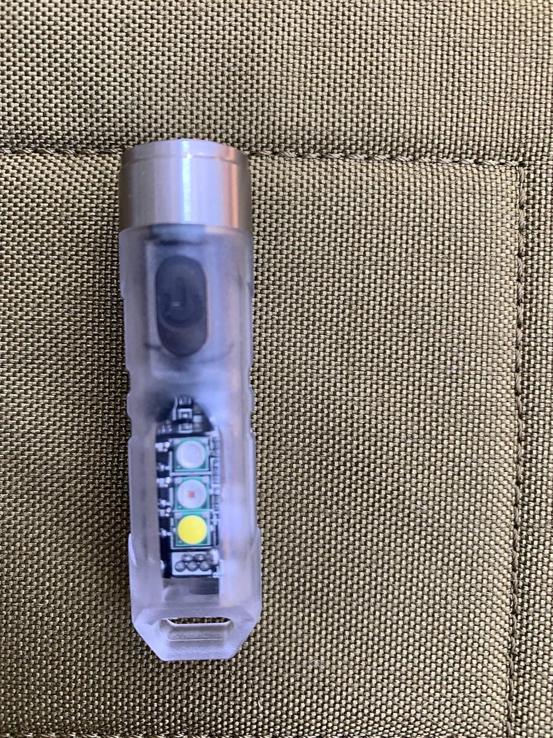 A8 Transparent Body High CRI Outdoor Keychain EDC Rechargeable Flashlight with 350 Lumens NICHIA 219 C LED (R9050), Fast Charging, built-in 130mAh Li-polymer battery, RovyVon (A8 UV/Red/White)