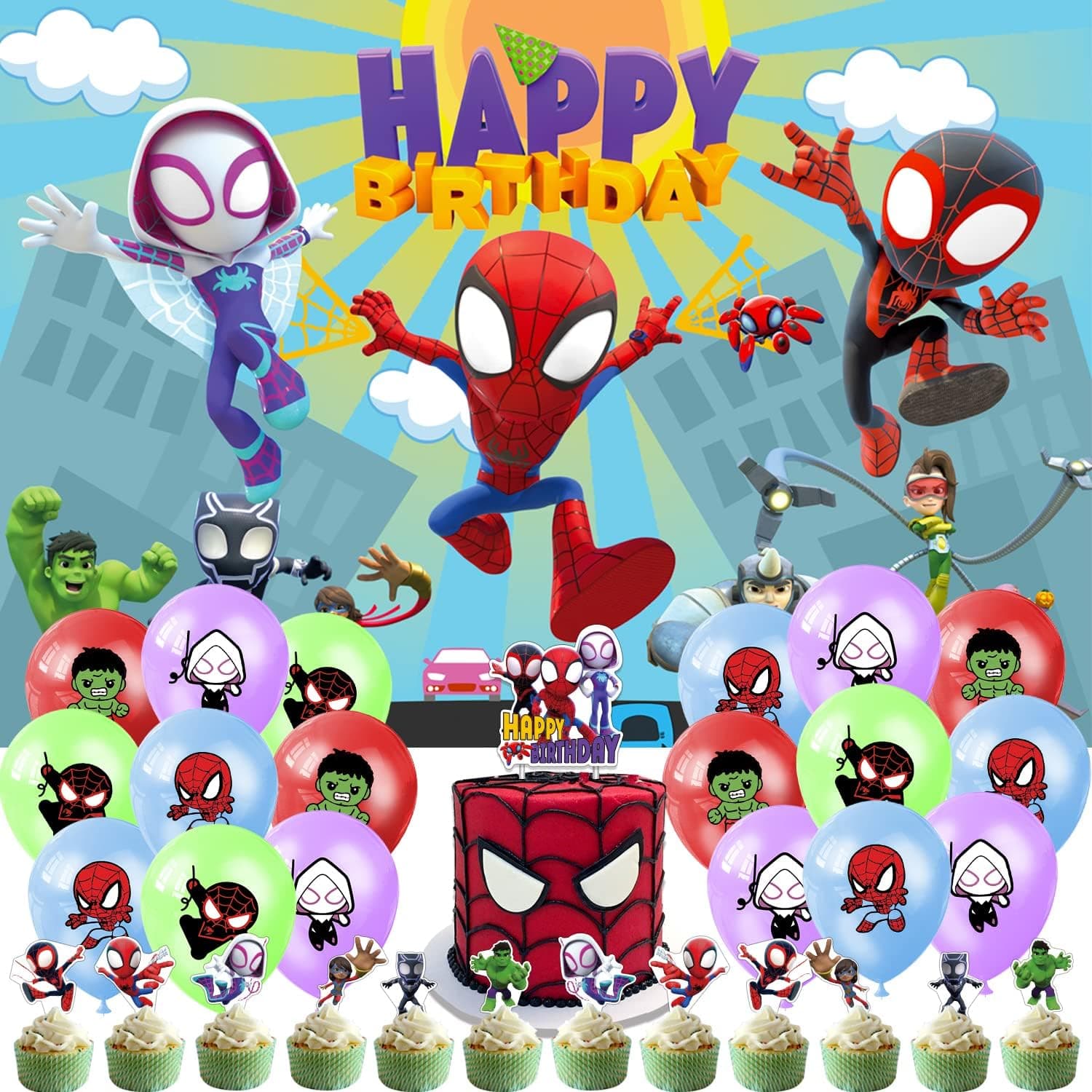 Spidey And His Amazing Friends Birthday Decorations Spidey Birthday Decor Spidey Party Supplies Set Include Backdrop Ballons Cake Toppers