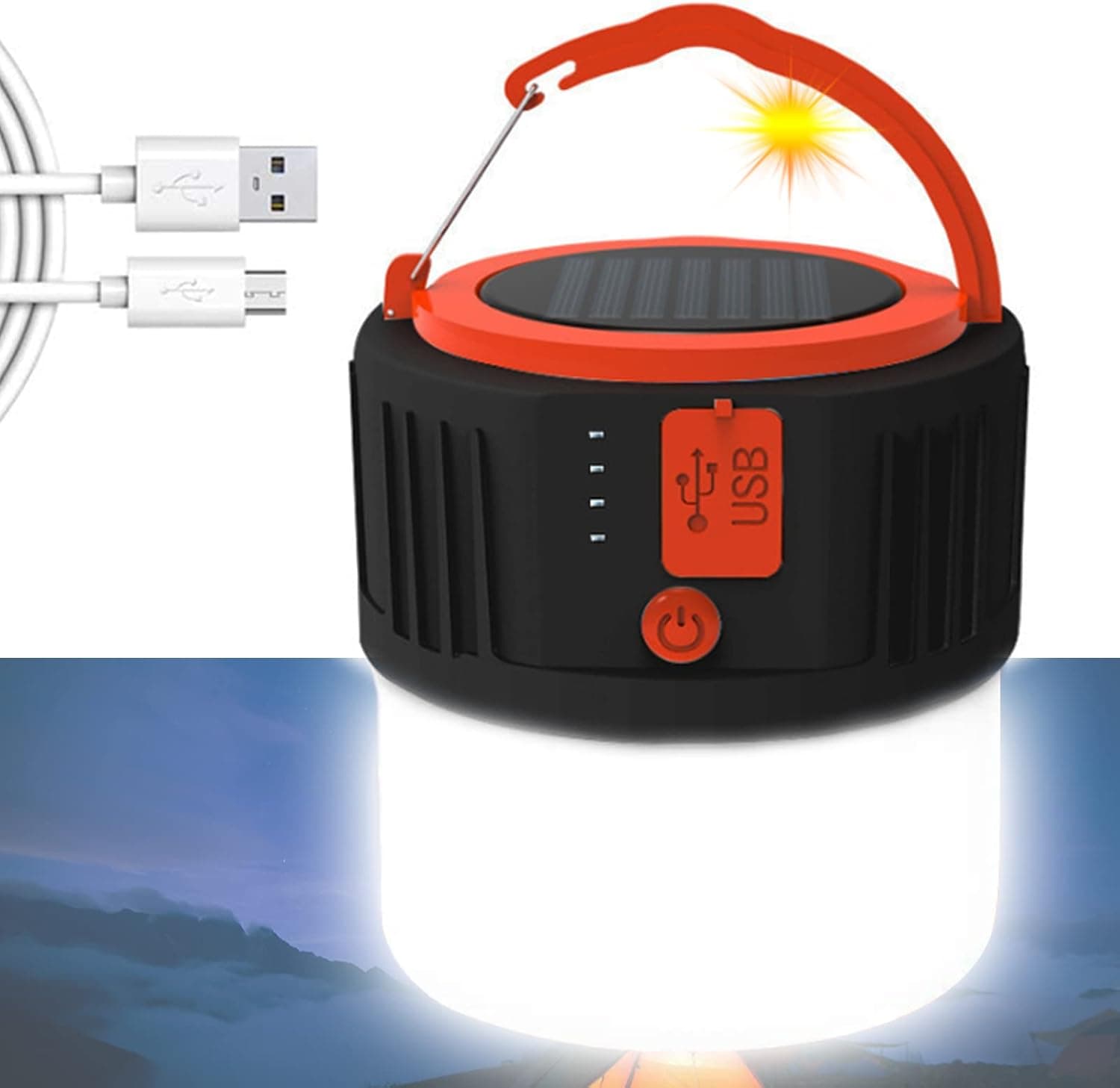 iztor Camping Lantern Portable LED Tent Light Multi-Function Waterproof Camping lamp Solar and USB Charging Ultra Bright for Camping 5 Lighting Modes