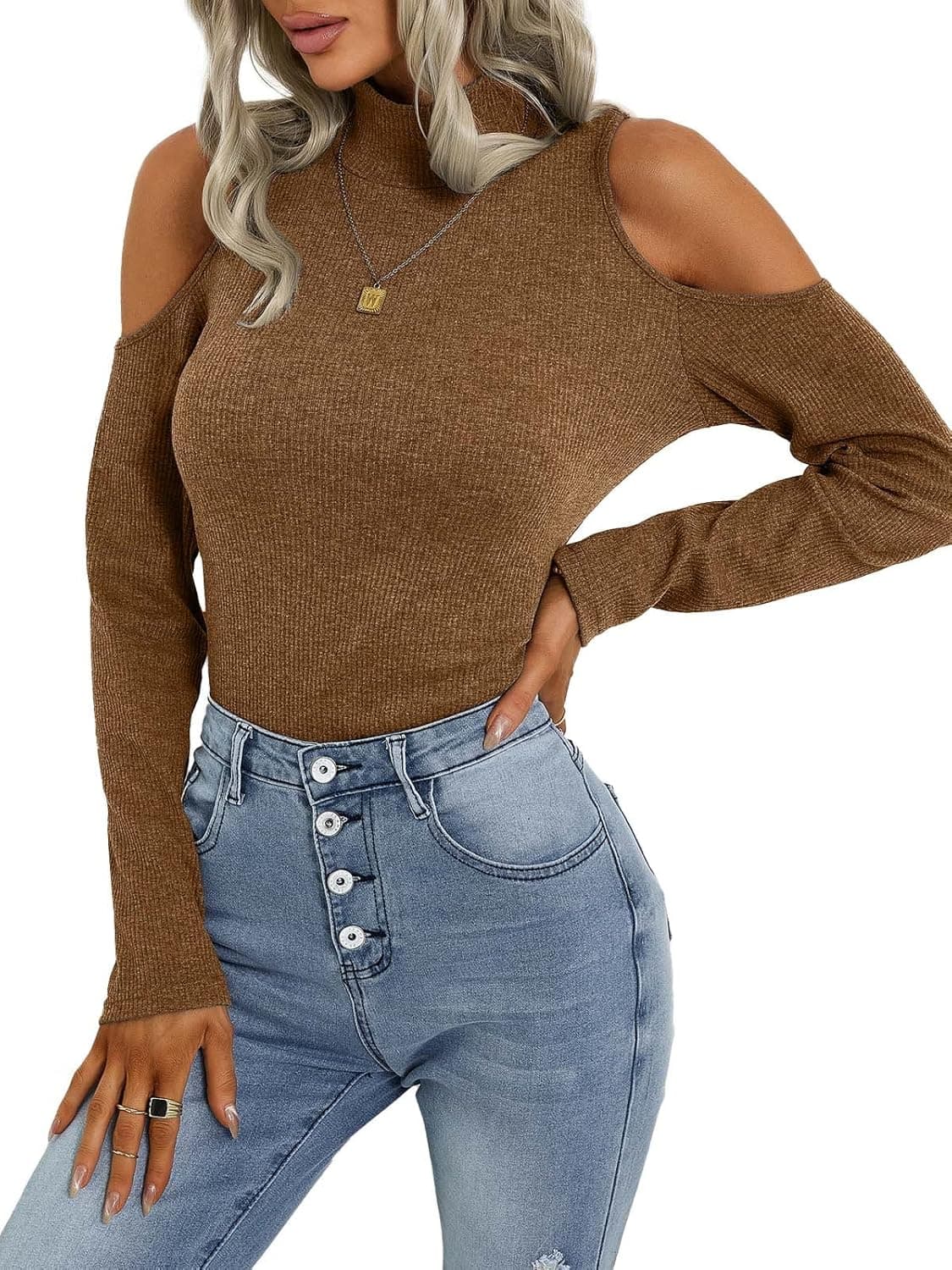 SHIBEVER Women's Tops Long Sleeve V Neck Casual Shirts Tunic T Shirt Blouse Tops with Side Buttons Decor