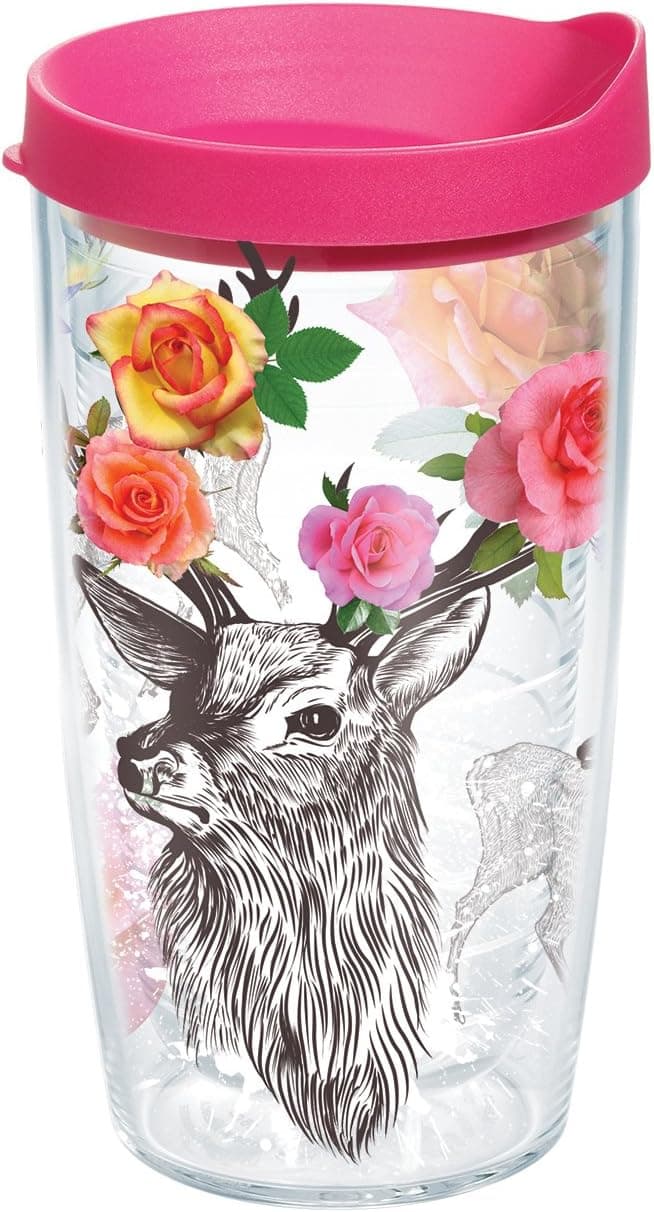 Tervis Floral Deer Tumbler with Travel Lid, 16 oz, Clear