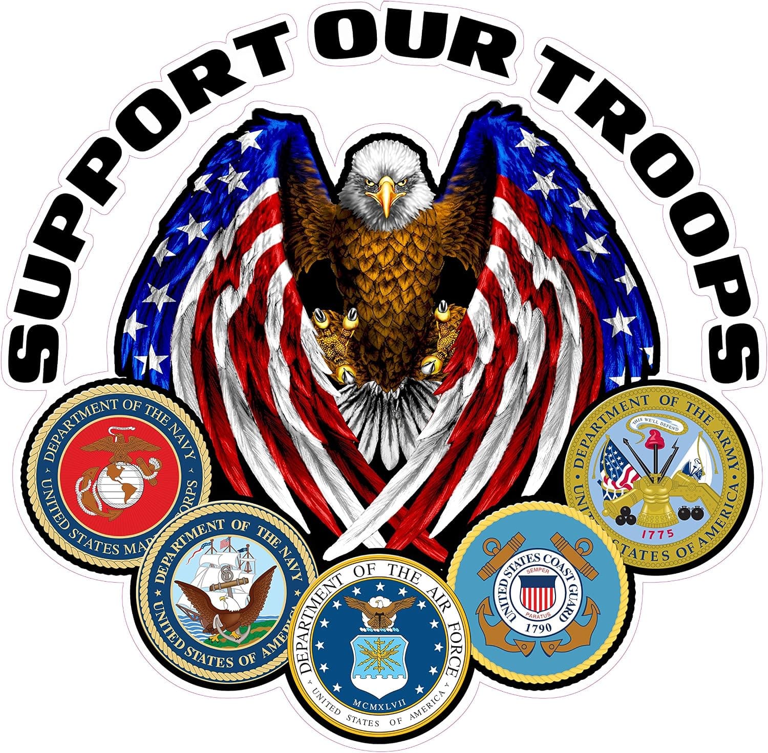 Nostalgia Decals Support Our Troops Version 2 Decal is 8" X 8" in The United States
