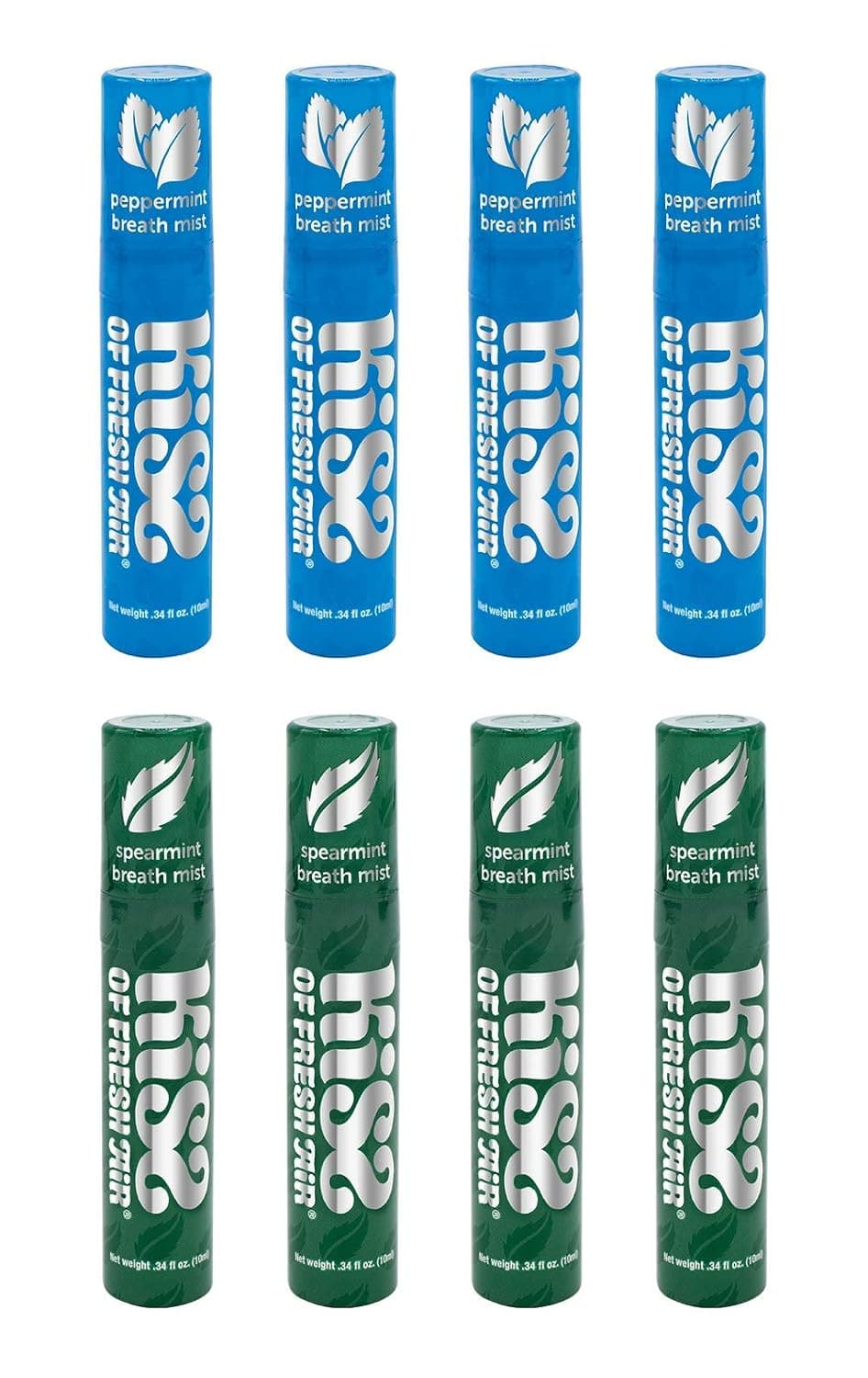 Kiss of Fresh Air Breath Spray - Peppermint ("KISS PACK" OF 8 = 4 Peppermint and 4 Spearmint)