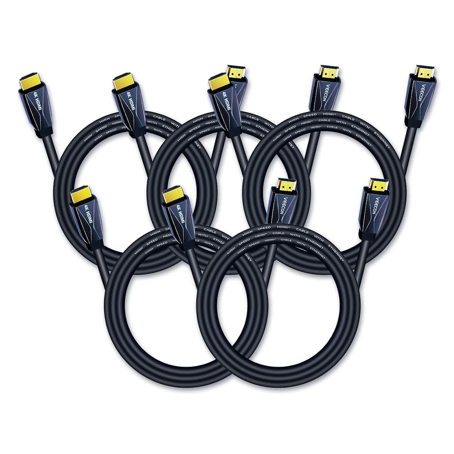 VEECOH 4K HDMI Cable 3.3FT/1m 5-Pack,High Speed HDMI 2.0 Cables,Highwings HDR 4K@60Hz 1080P@120Hz,HDMI Cord Support 3D,HD,ARC,CEC,HDCP 2.2,Compatible with PS4/PS3 Xbox One/Roku TV/HDTV/Blu-ray