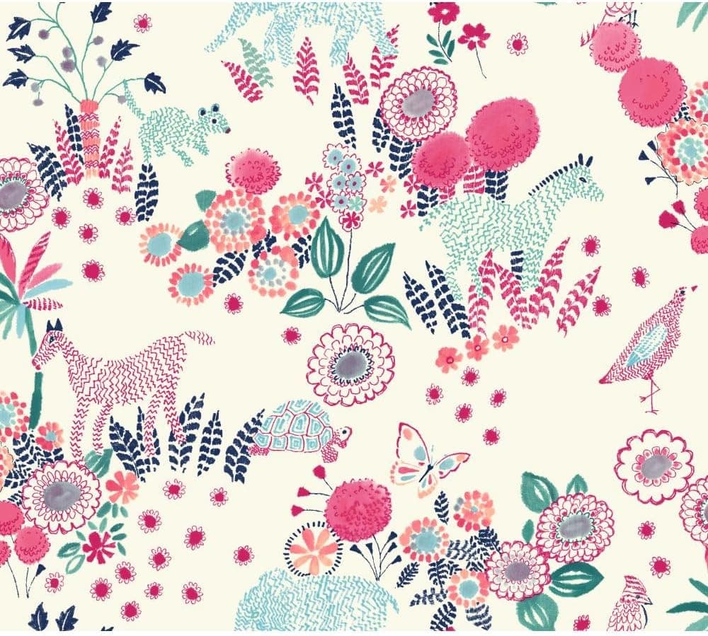 York Wallcoverings Waverly Kids Reverie Removable Wallpaper, White/Navy/Pink/Turquoise/Teal
