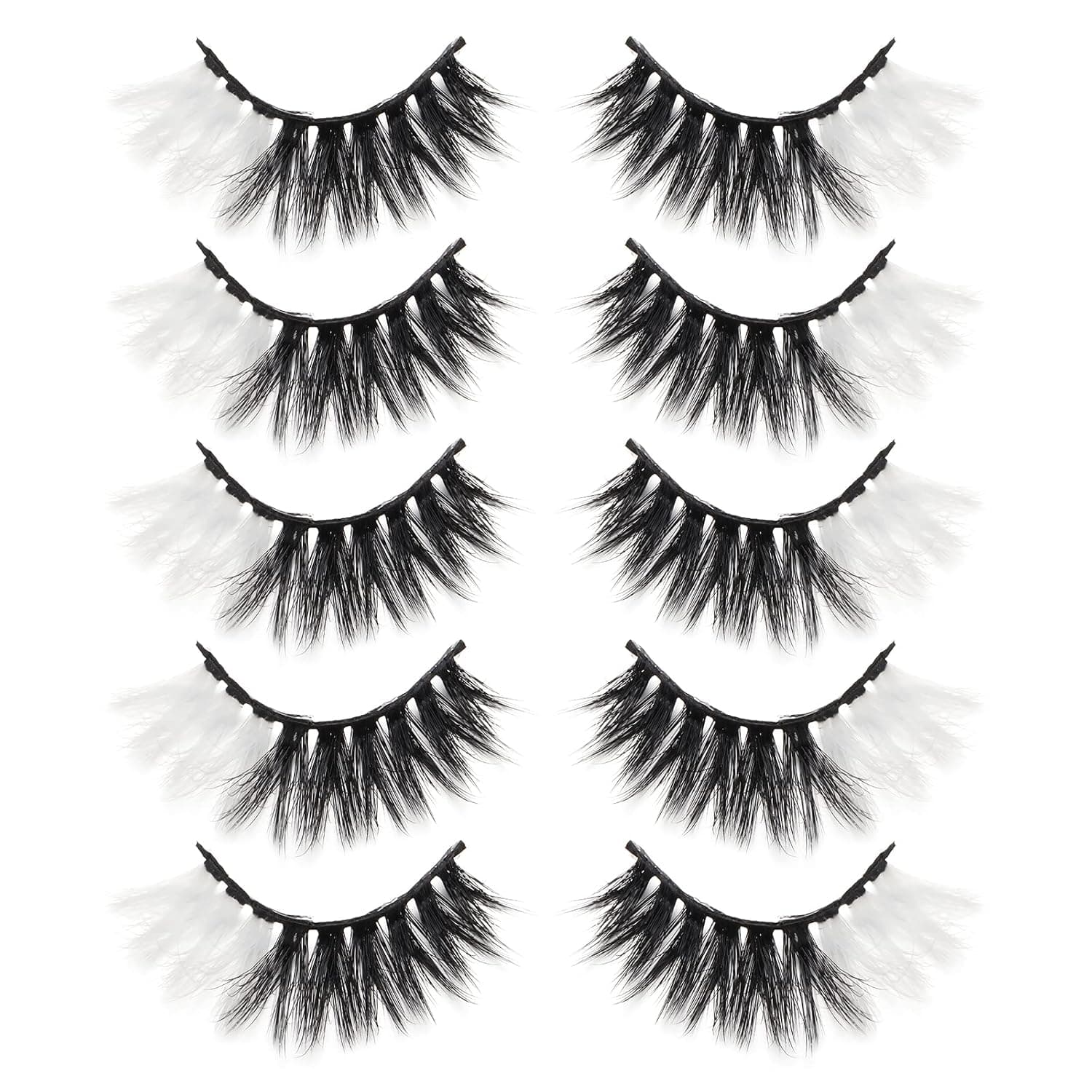 5 Pairs 20mm White and Black False Eyelashes with White Color on End, Two Toned Color Lashes Eyelashes Extension Tools Cosplay Makeup Natural Looking Masquerade Party Eyelashes