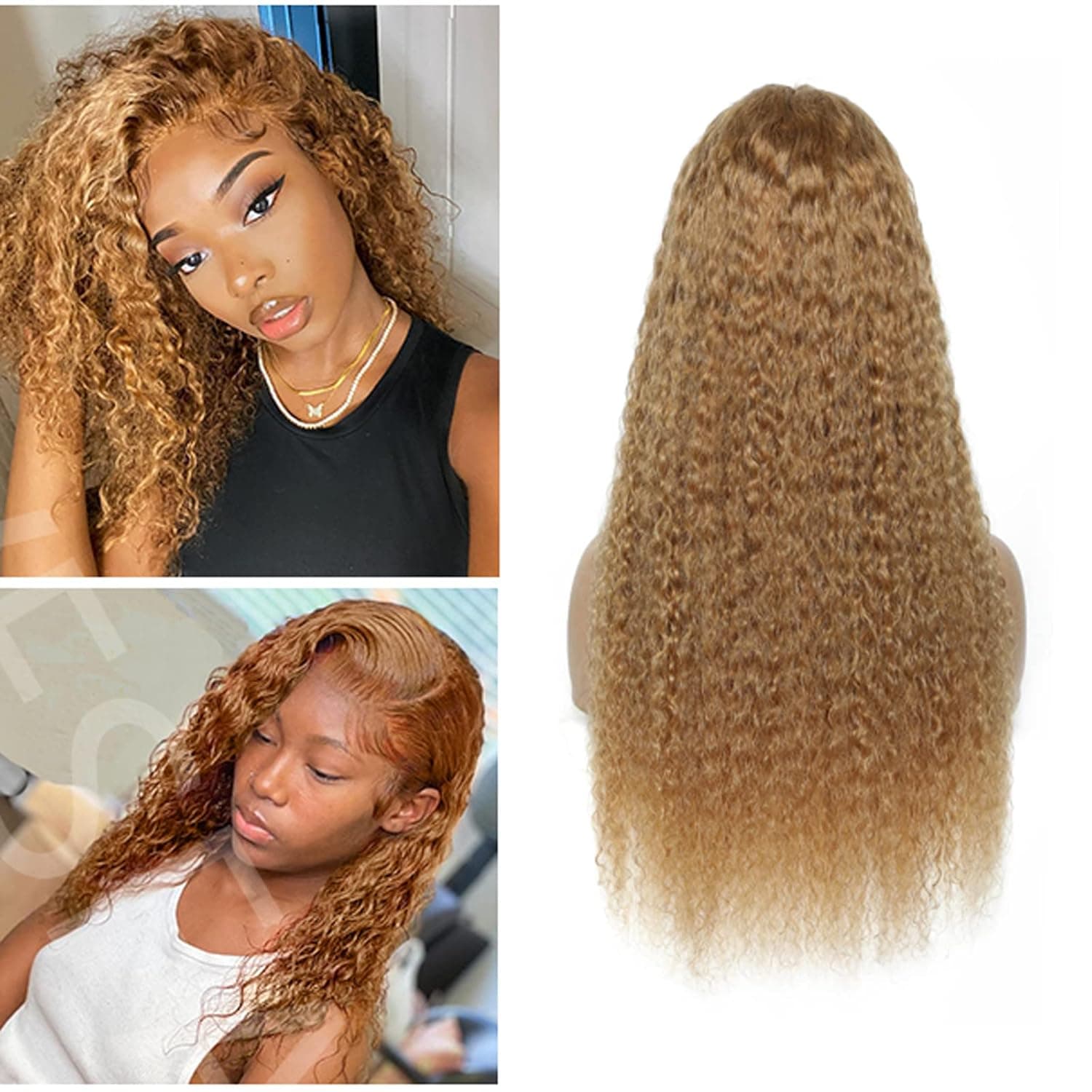 KAFEIER Honey Blonde Lace Front Wig Human Hair 27 Wig Curly Pre Plucked Bleached Knots 4X4 Closure Wigs Human Hair Transparent Lace 9a Grade 27 Human Hair Wig For Women 18 Inch