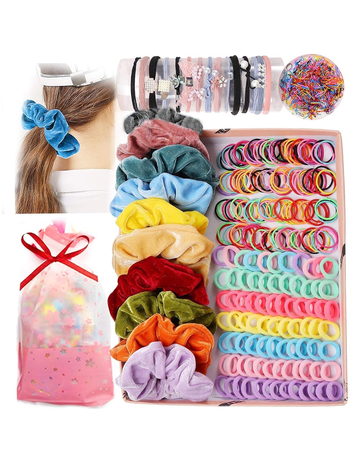 825PCS Scrunchies Hair Accessories for Girl Women, Daily Wear Hair stuff Hairpin Set Hair Bands Elastic Ponytail Holders, Hair Accessories Set with Gift Bag