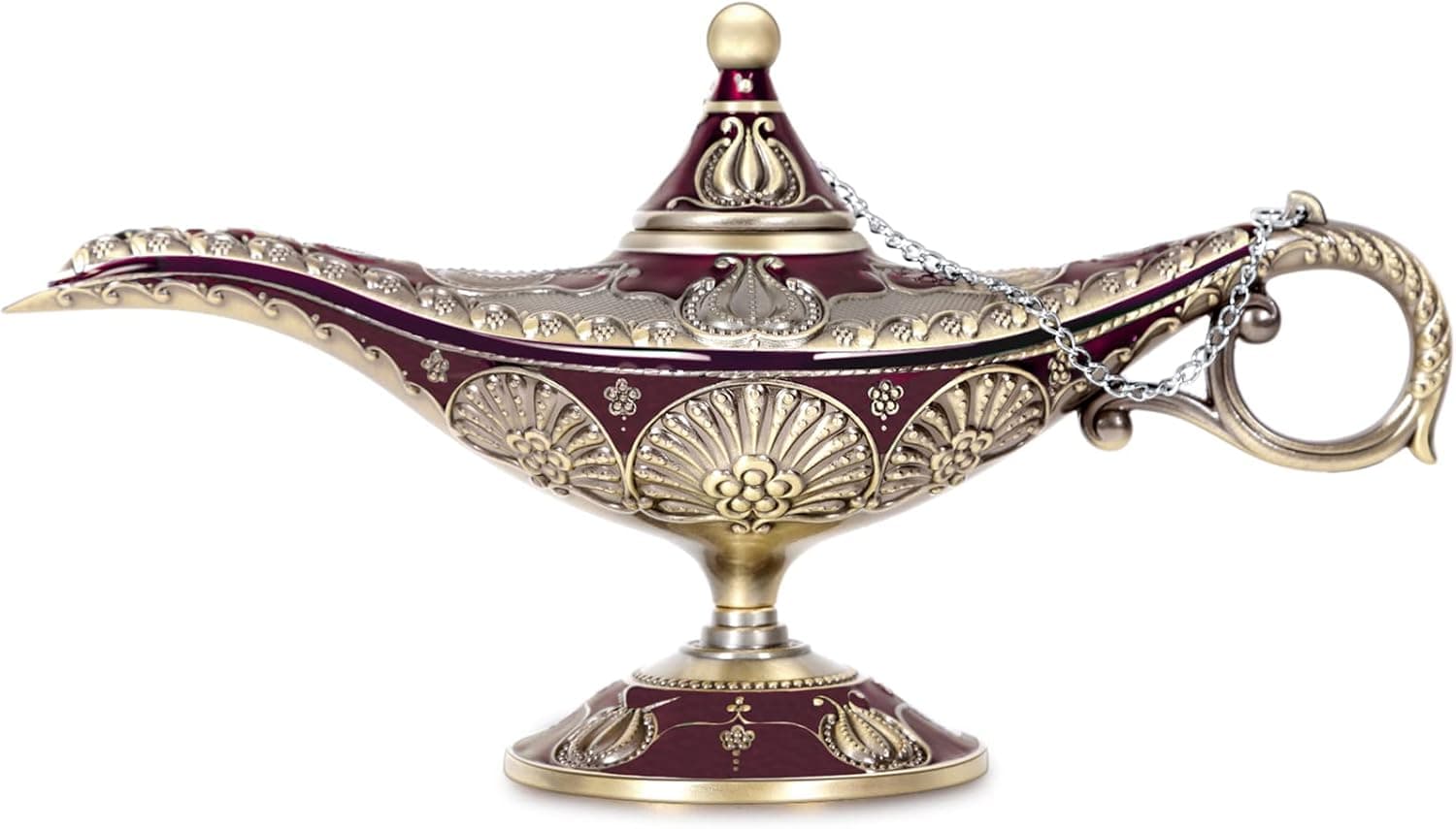 Gusnilo Vintage Aladdin Lamp Genie Wishing Lamp Decoration Magic Lamp Bronze,Classic Arabian Props Party Decoration Home Decoration Prop Lamp for Party/Birthday/Halloween(Bronze Red)
