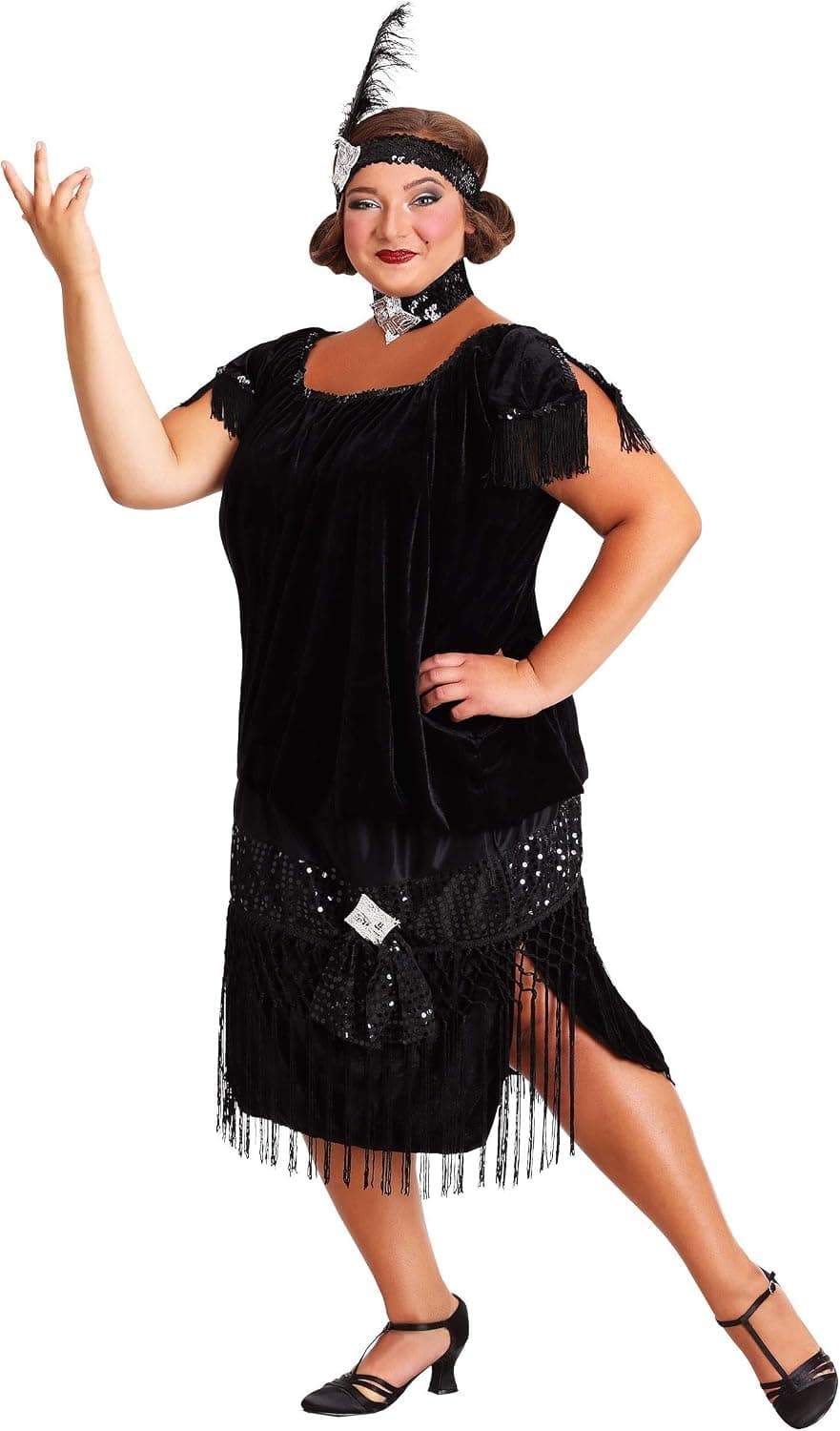 Plus Size Womens Black Flapper Dress Deluxe 1920s Flapper Dress Costume