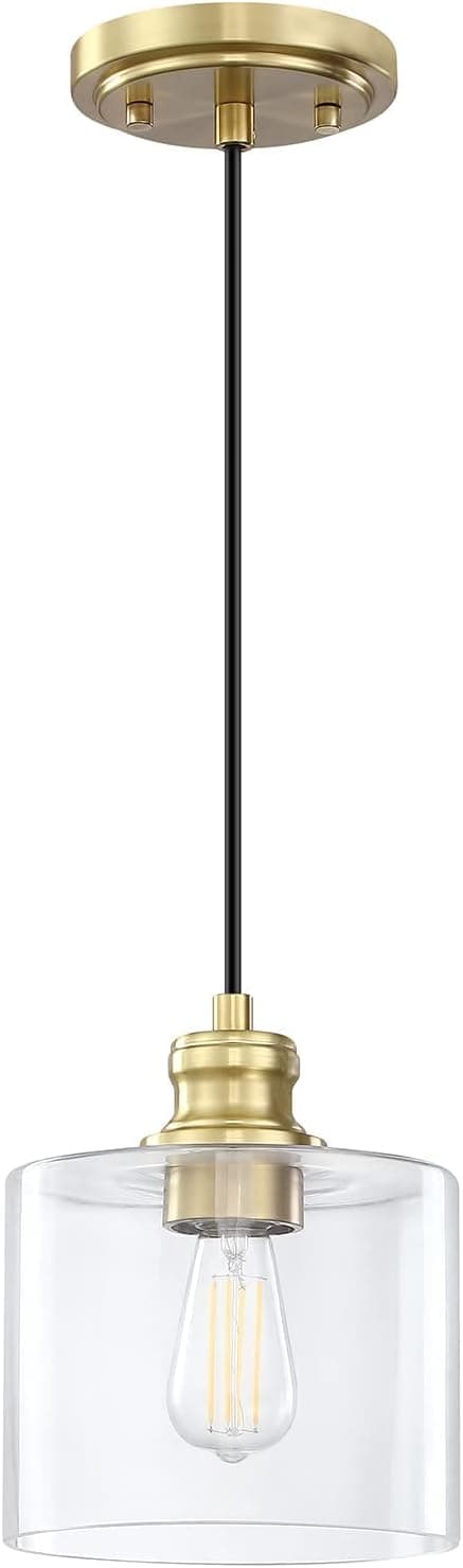 Doraimi Lighting 1-Light Gold Industrial Hanging Indoor 5.5 Inch Clear Glass Pendant Ceiling Light fixtures Brushed Bronze Chandeliers Bar Dining Room Living Room Kitchen Island