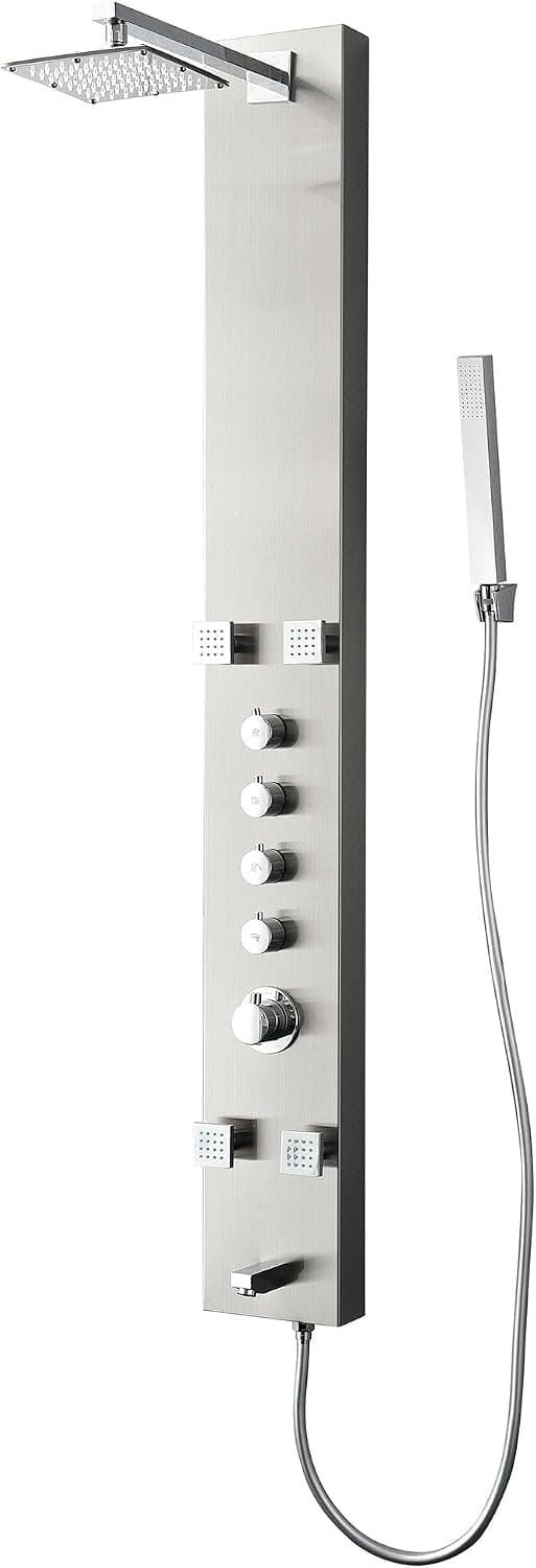 Fresca Bath FSP8001BS Pavia Stainless Steel Thermostatic Shower Massage Panel, Brushed Silver