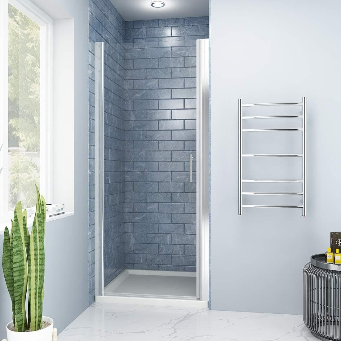 SUNNY SHOWER FP34 Pivot Swing Shower Door, 32.5" - 34" W x 72" H Clear Glass Swing Shower Enclosure, Chrome Finish