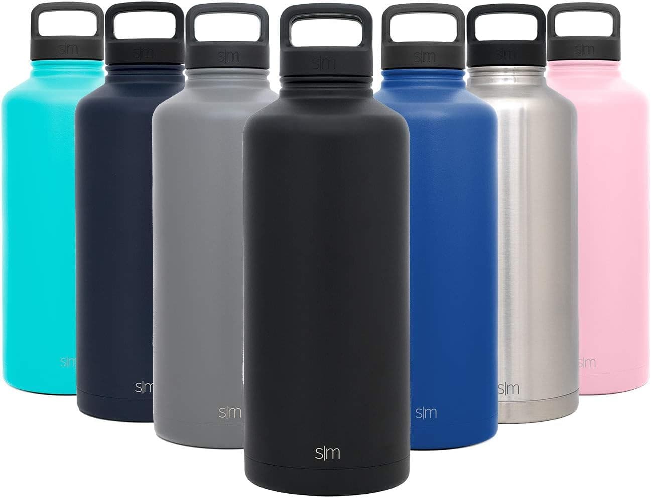 Simple Modern 84 Ounce Summit Water Bottle - Stainless Steel Half Gallon Flask +2 Lids - Wide Mouth Double Wall Vacuum Insulated Black Leakproof - Midnight Black
