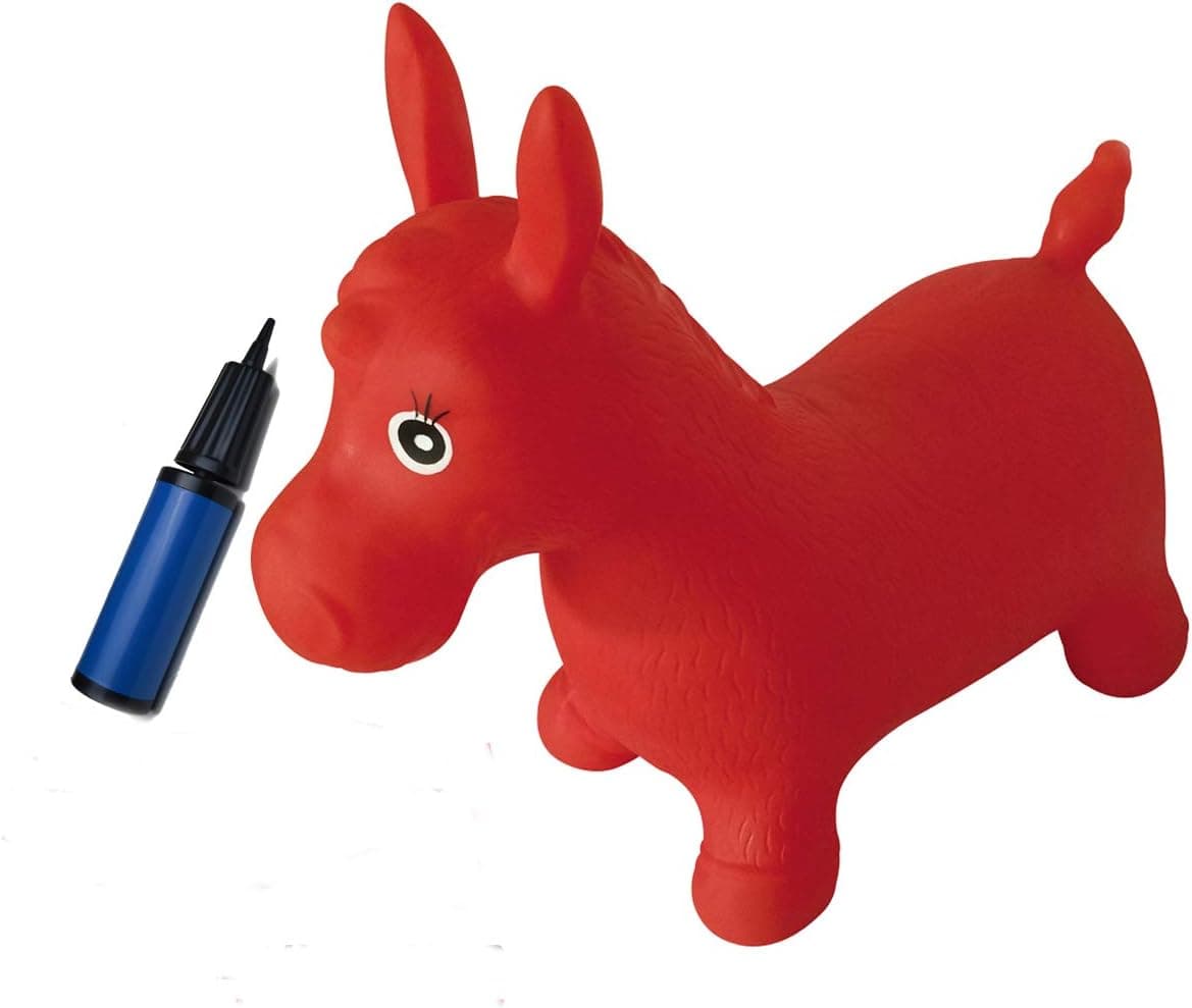 SUESPORT Horse Hopper Kit, Pump Included, Inflatable Jumping Horse, Space Hopper, Ride-on Bouncy Animal Hopper, Sit and Bounce, Red