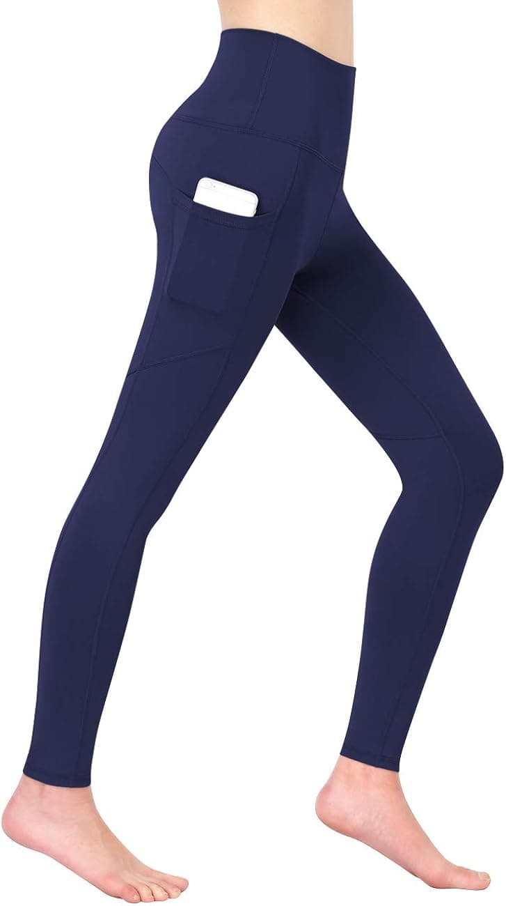 Clearlove High Waist Yoga Pants Tummy Control Pockets Leggings Non See-Through, Navy Blue, S