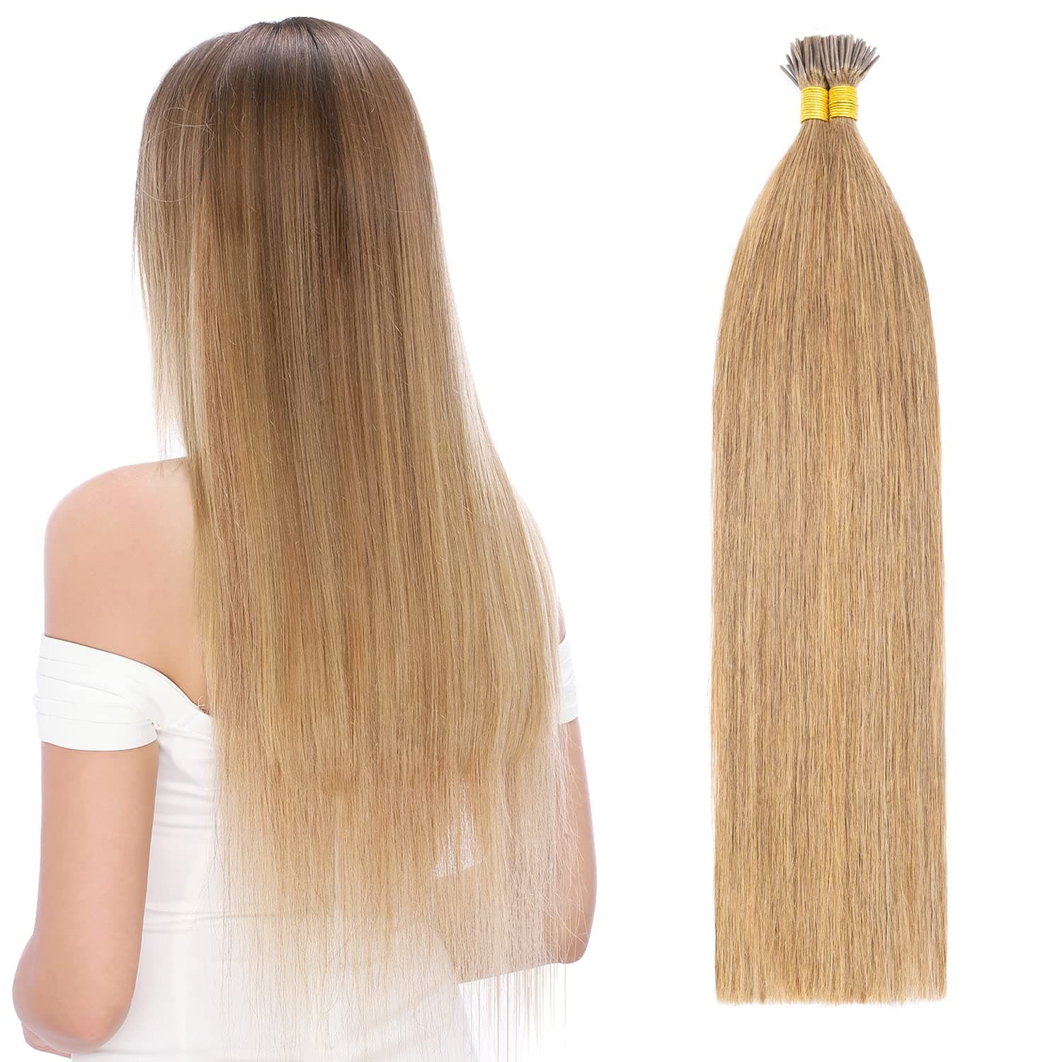 S-noilite I Tip Hair Extensions Human Hair Blonde Real Human Hair I Tip Extensions Pre Bonded Stick Tips Hair Extensions Dark Blonde for Women 100 Strands20inch 50g