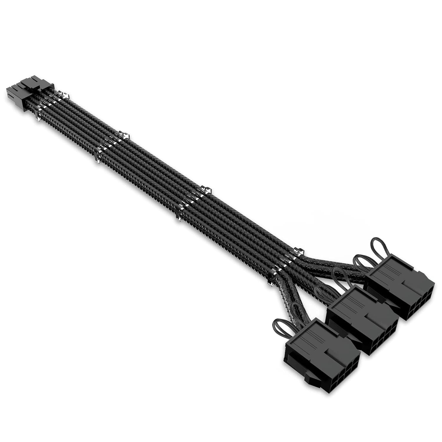 SYBECHATF RTX 3090TI 4090 16Pin(12+4) to 3x8Pin PCI-E 5.0 Sleeved Extension Cable,12Pin to 3x8Pin Compatible 3090ti and RTX4090 4080 Series,13inch with Cable Combs(16AW Black)