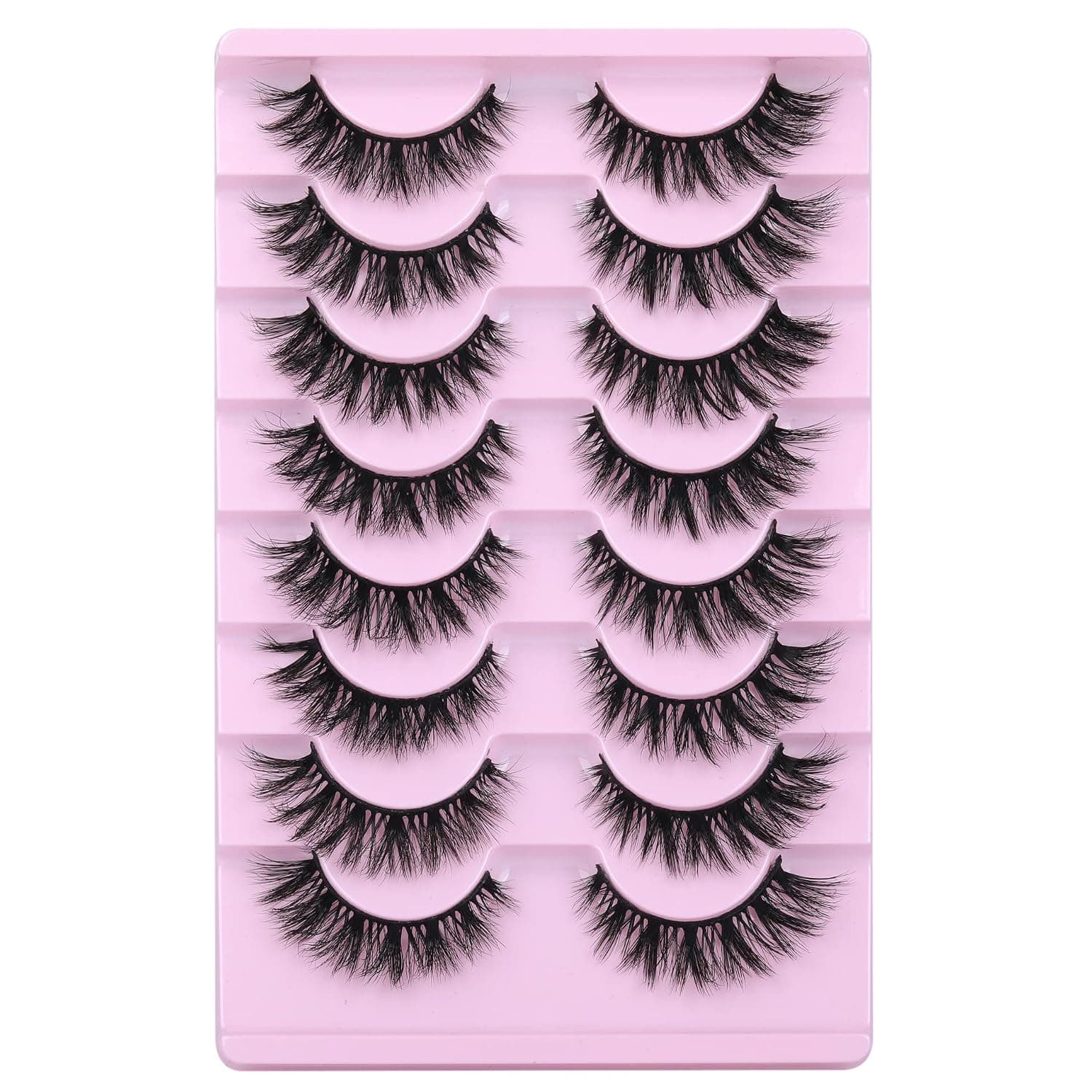 Lashes Cat Eye Natural Eyelashes Wispy 3D Curly Short Crisscross Mink Lashes 8 Pairs Fluffy Fake Eyelash Pack by Mavphnee