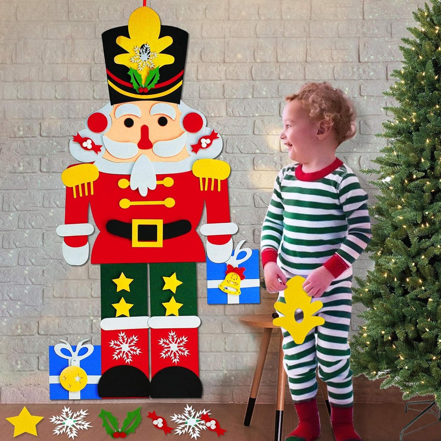 3.8Ft Tall Felt Christmas Tree Set for Boys Girls Kids Toddlers with 34pcs Detachable Ornaments Wall Hanging Christmas Tree Decorations DIY Fun Toys Xmas Birthday New Year Gifts