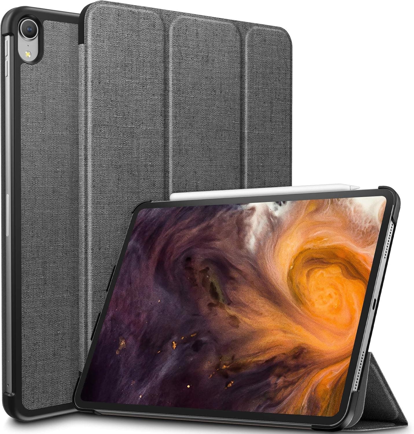 Infiland iPad Pro 11 Case,Tri-Fold Shell Case Compatible with iPad Pro 11 Inch 2018 Release (Support 2nd Gen Apple Pencil Wireless Charging, Auto Wake/Sleep), Gray
