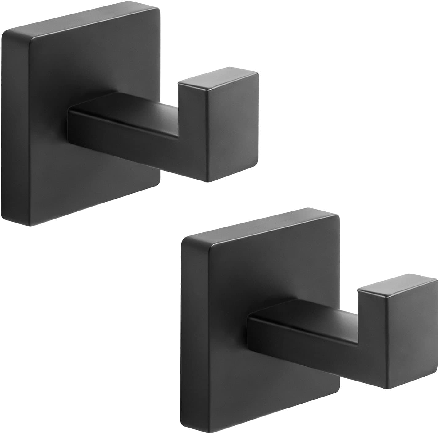Fenas Towel Hooks Robe Hook Coat Hook Stainless Steel Heavy Duty Bathrooms Square Hooks Wall Mounted for Bathroom Kitchen Bedroom 2 Pack Matte Black