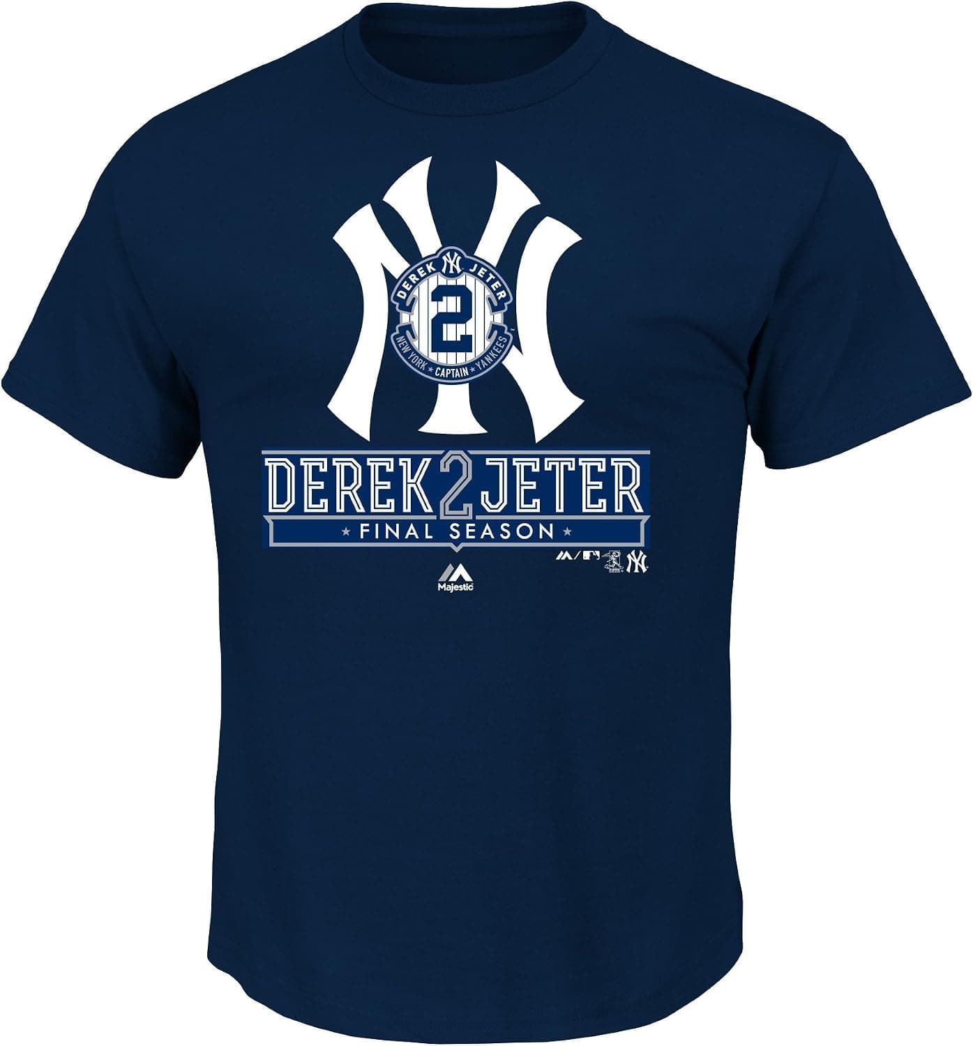 Majestic Derek Jeter New York Yankees Navy Center Logo Final Season Patch T-shirt
