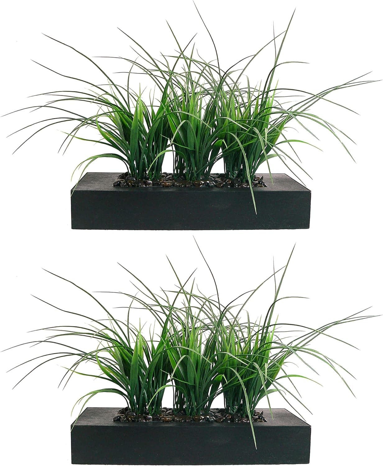 Vintage Home 2-Pack Artificial Faux Lifelike Plastic Fake 14" Tall Green Grass in Black Planter (2)