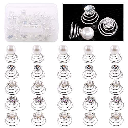 Glarks 30Pcs 5 Styles Spiral Hair Pins Swirl Hair Twists Coils Hair Clip Accessories with Crystal or Pearl for Gift, Wedding, Bridal, Prom, Party, and Special Event