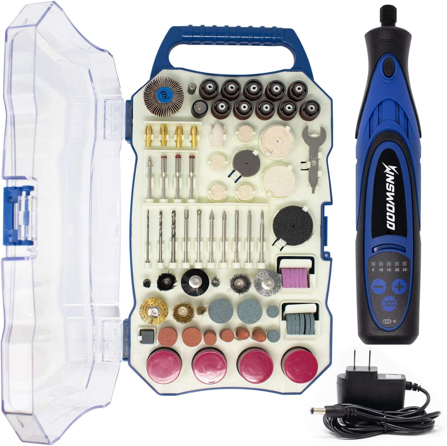 Kinswood Compatible with Rotary Tool 8V 900Ah Lithium Battery variable speed 300pcs Accessories & Shield Attachment, Long Endurance, Sanding, Grinding, Cutting & Engraving