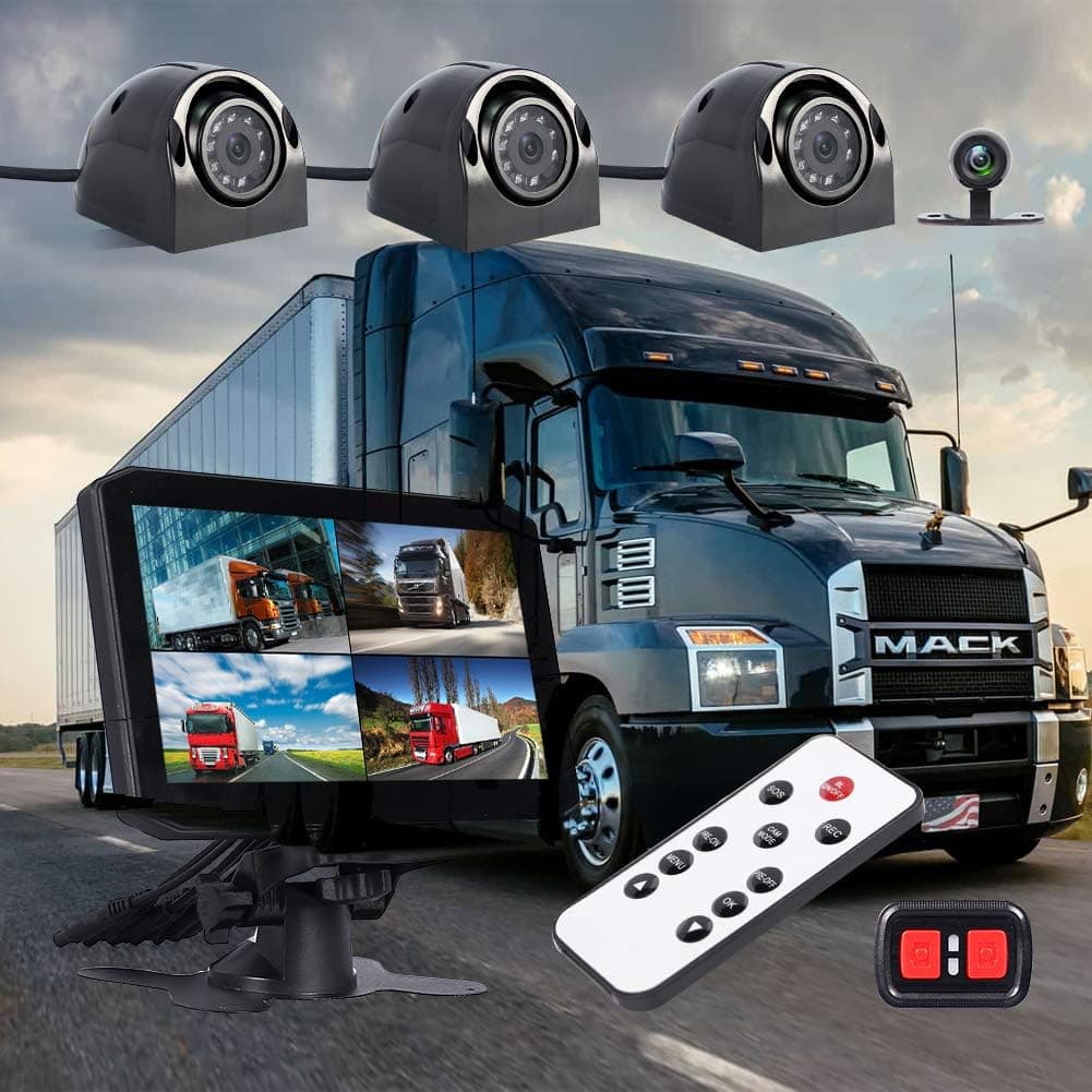 VSYSTO Dash cam & Backup Camera Front/Rear/Sides 4 Channels Waterproof Lens for Truck/Trailer/Tractor DVR Camera Recording System with Dual Waterproof Infrared Night Vision Lens, 7.0'' Monitor