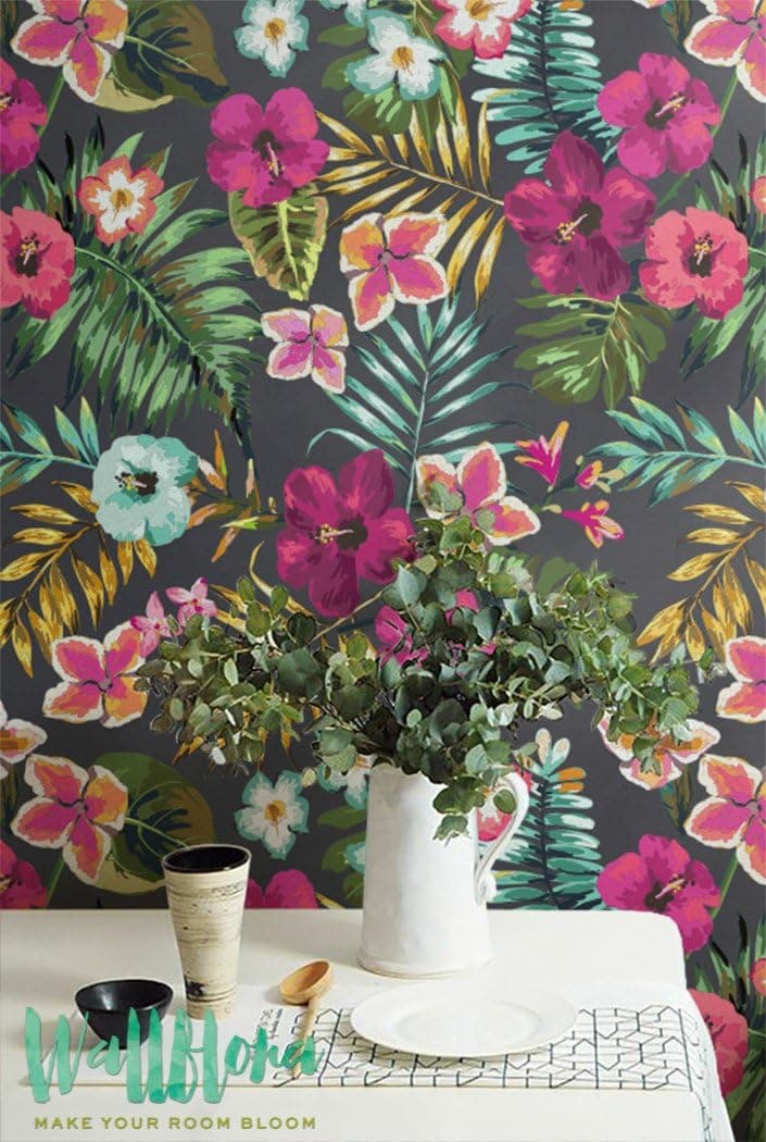 Seamless Hand Draw Tropical Flower Blossom Pattern - Removable Wallpaper - Wall Sticker - Wall Decal - Jungle Self Adhesive Wallpaper